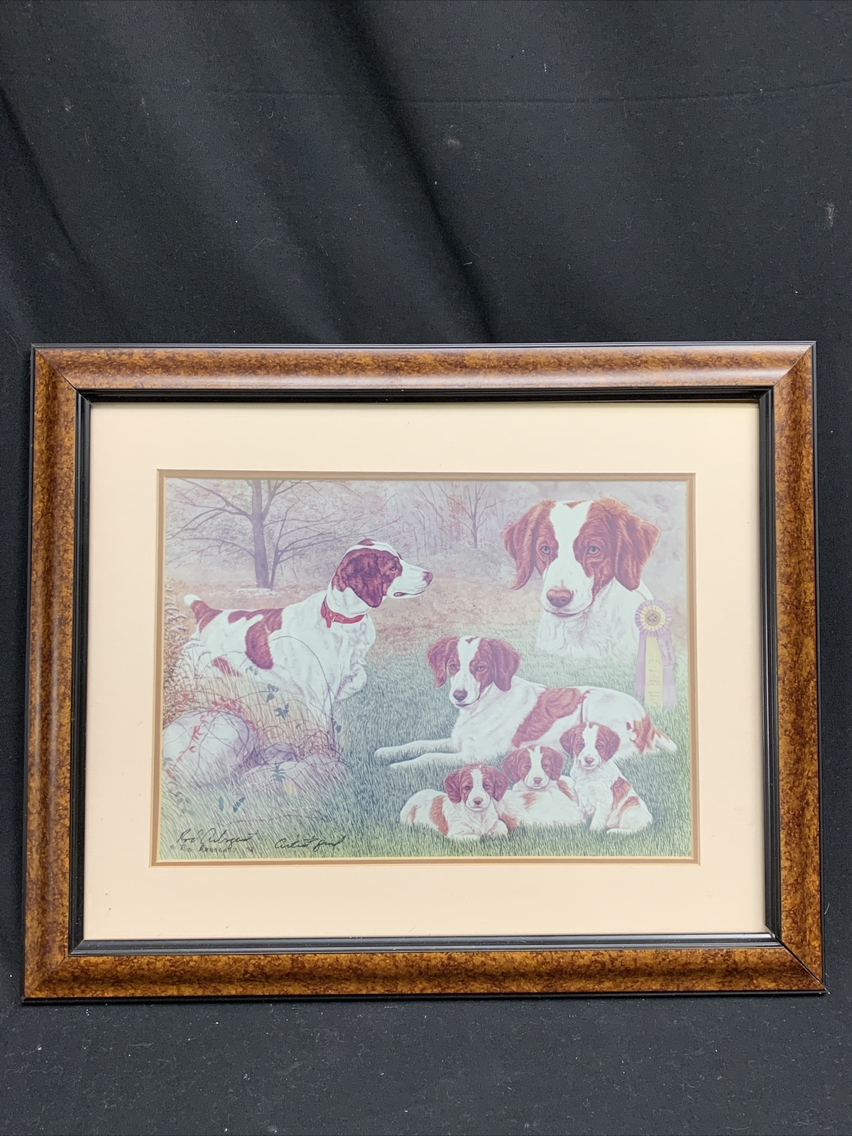 Framed Painting of Brittany Hunting Dogs