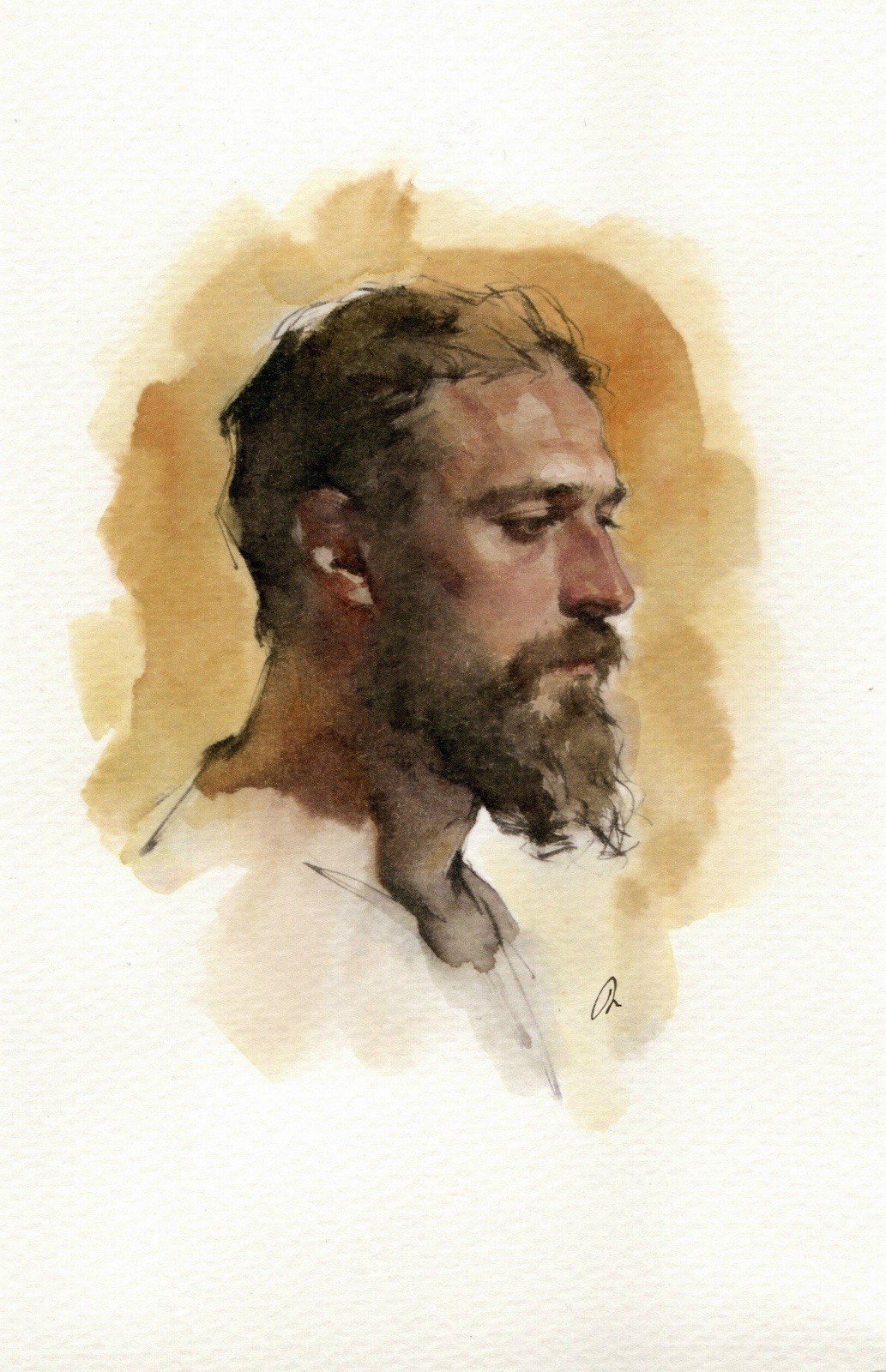 Original Watercolor Painting Male Portrait Book Page Size (5.5 × 8.5 inches)