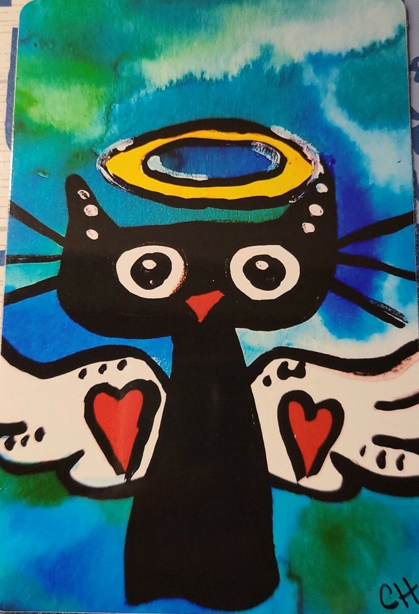 «NEW» NOT ACEO «ANGEL CAT» 3.5X5.5 ART MAGNET 2000-now