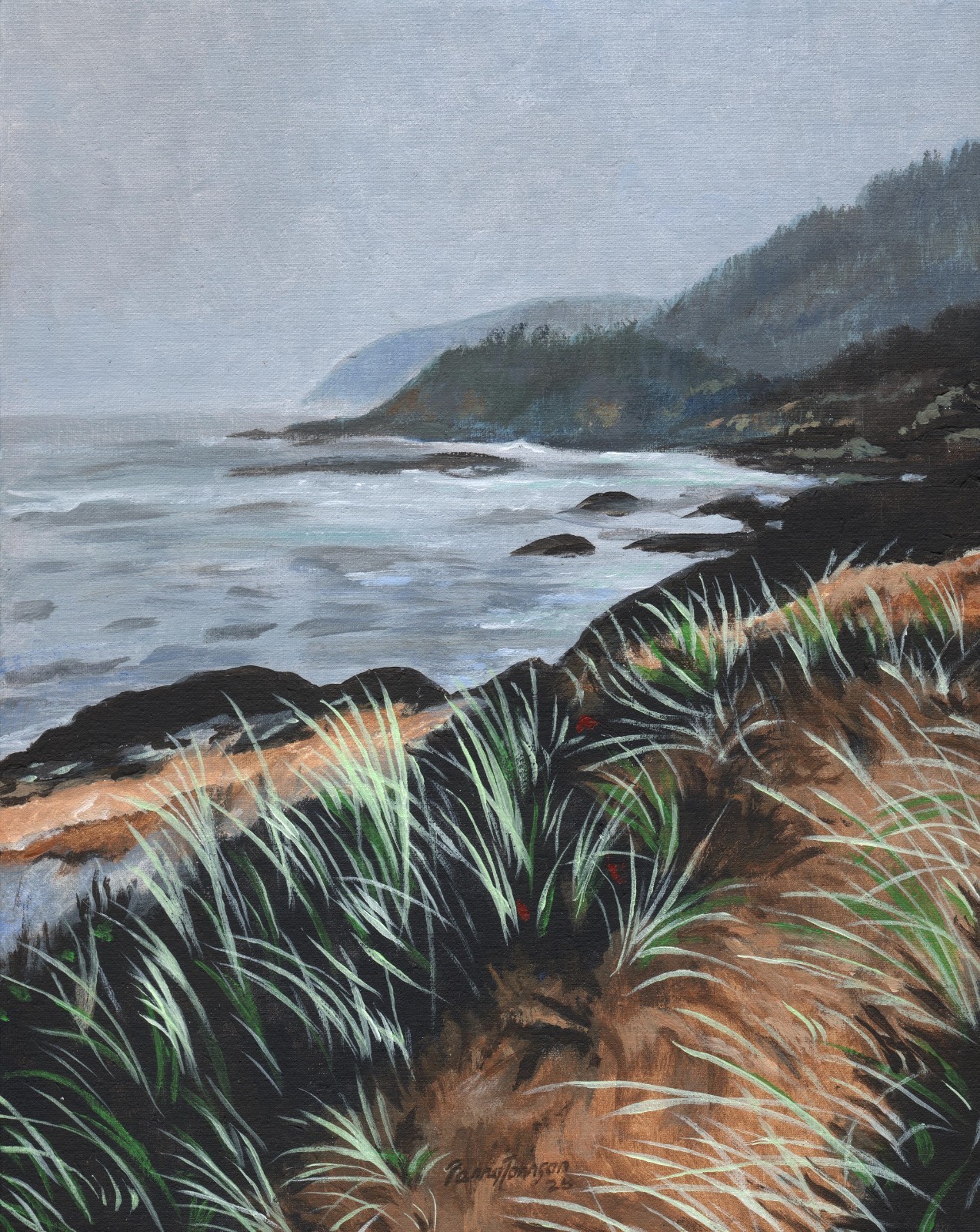 Original Oregon Coast Seascape Painting Winter Seagrass 10×8 Parry Johnson