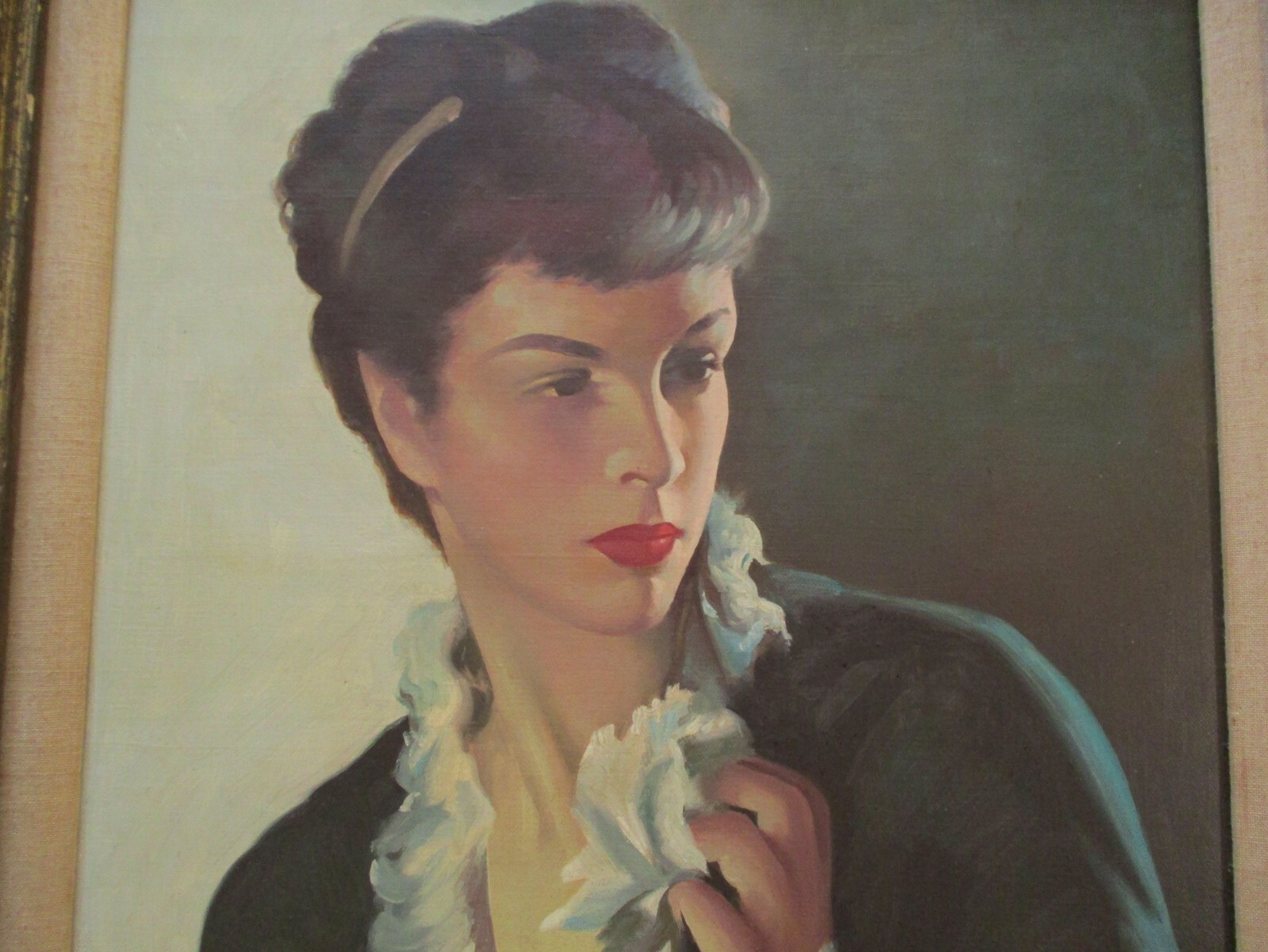 Mid Century Painting Portrait Fashion Pretty Woman Listed American Illustration
