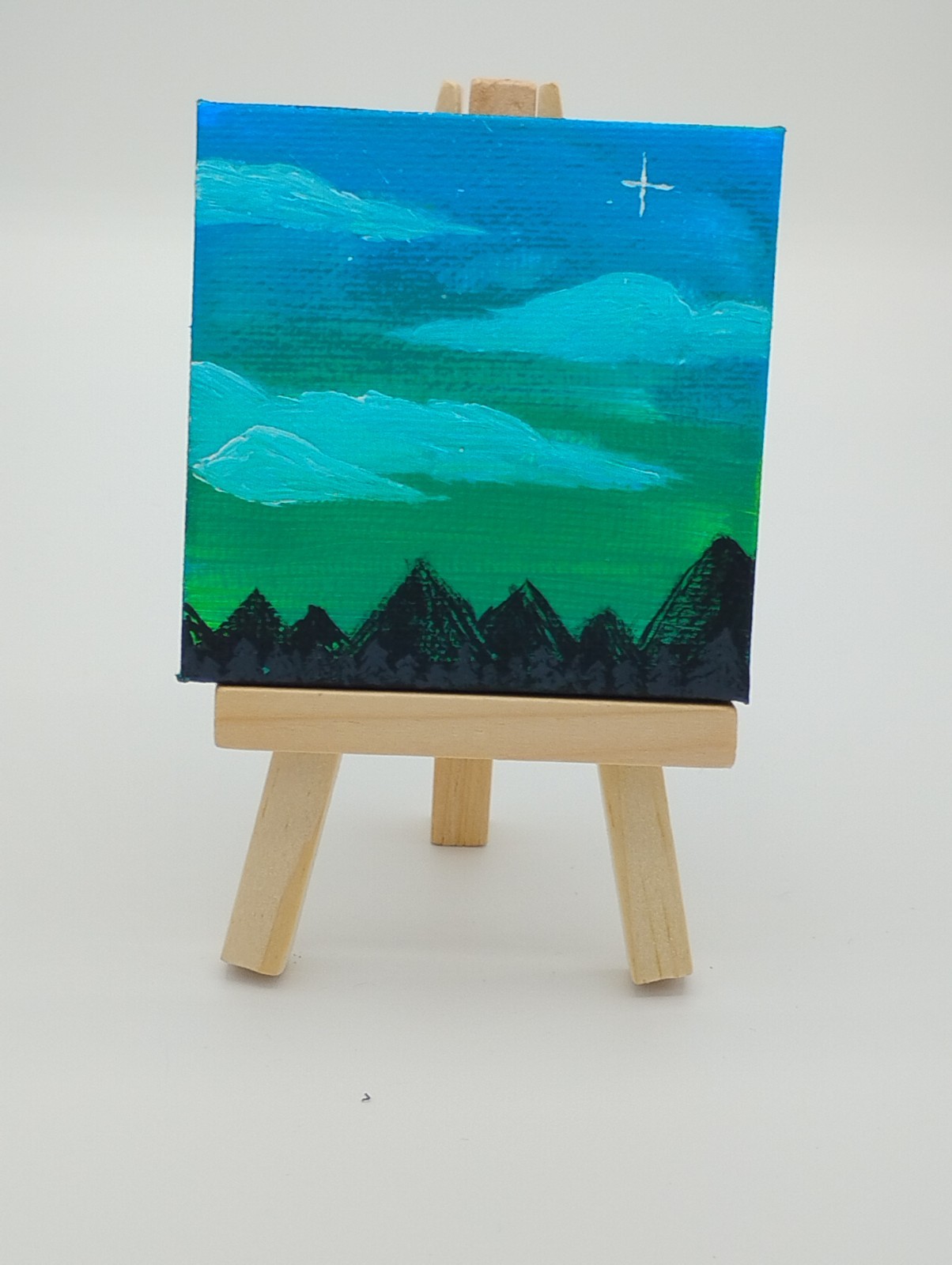 3x3in Hand Painted Mountains with Easel Acrylic Painting Canvas
