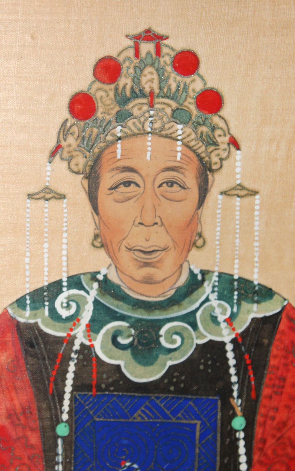 Chinese Silk Painting Emperor Empress LARGE 17×20 Antique PAIR