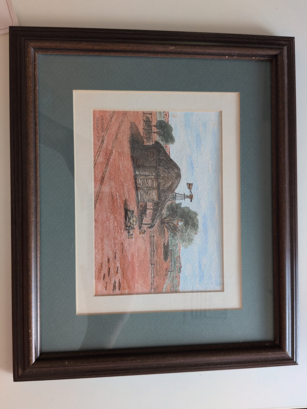 Original Ink Watercolor of Andado Station Simpson Desert Australia Signed Framed