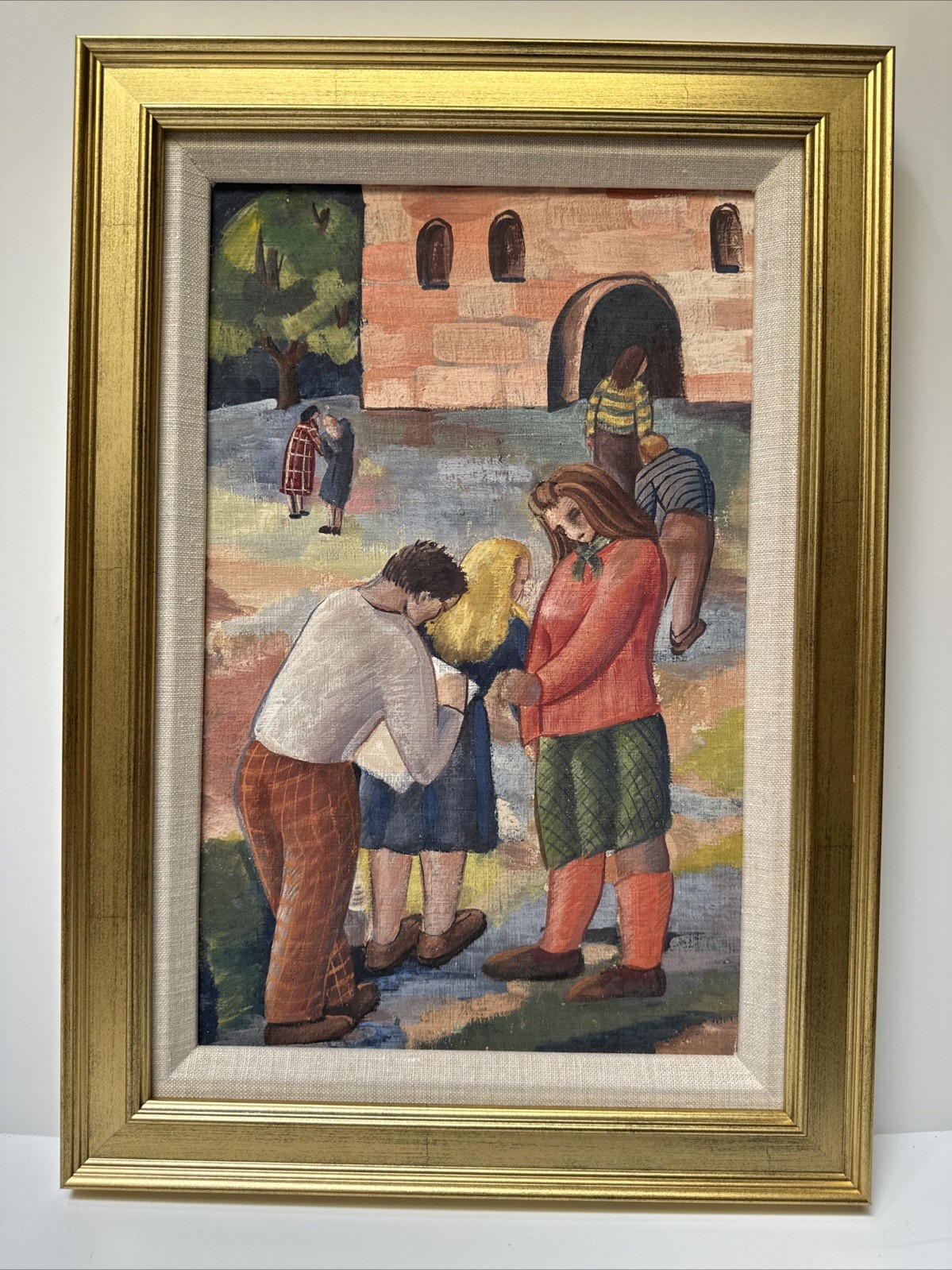 Antique Wpa Painting Portrait American Regionalism Farm Landscape 1930’s Women