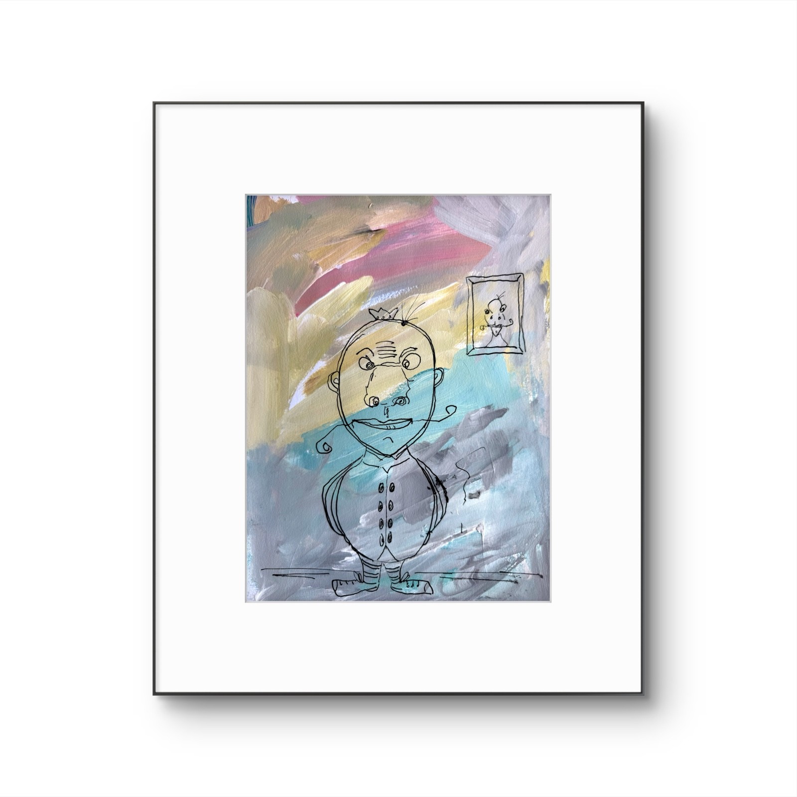 Whimsical Man 9″x12″Original Paper Ink & Acrylic Home Decor Art