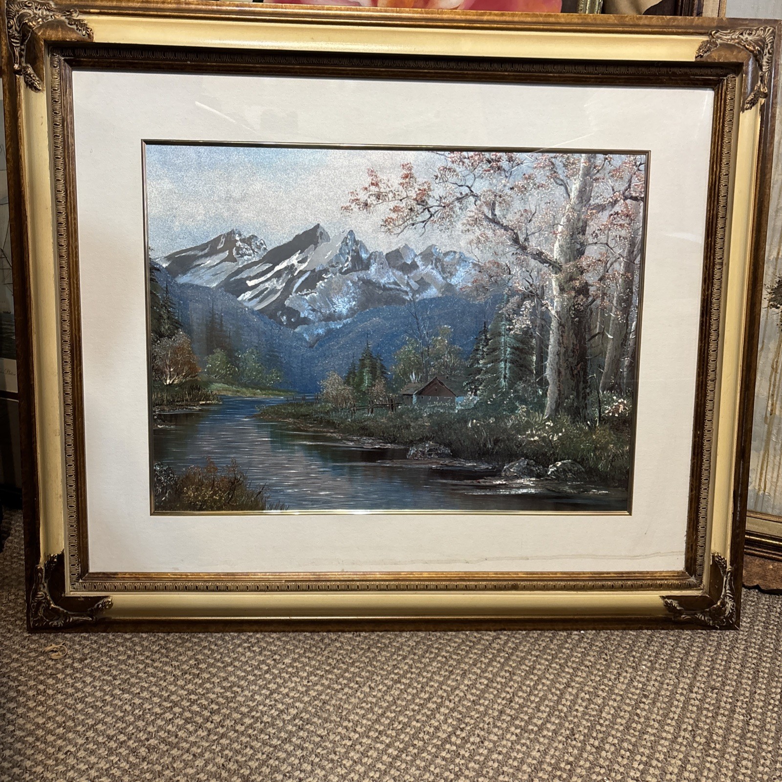 Vintage 1970ʼs/80ʼs Magic Effects Landscape Mountain Forest Landscape with Frame