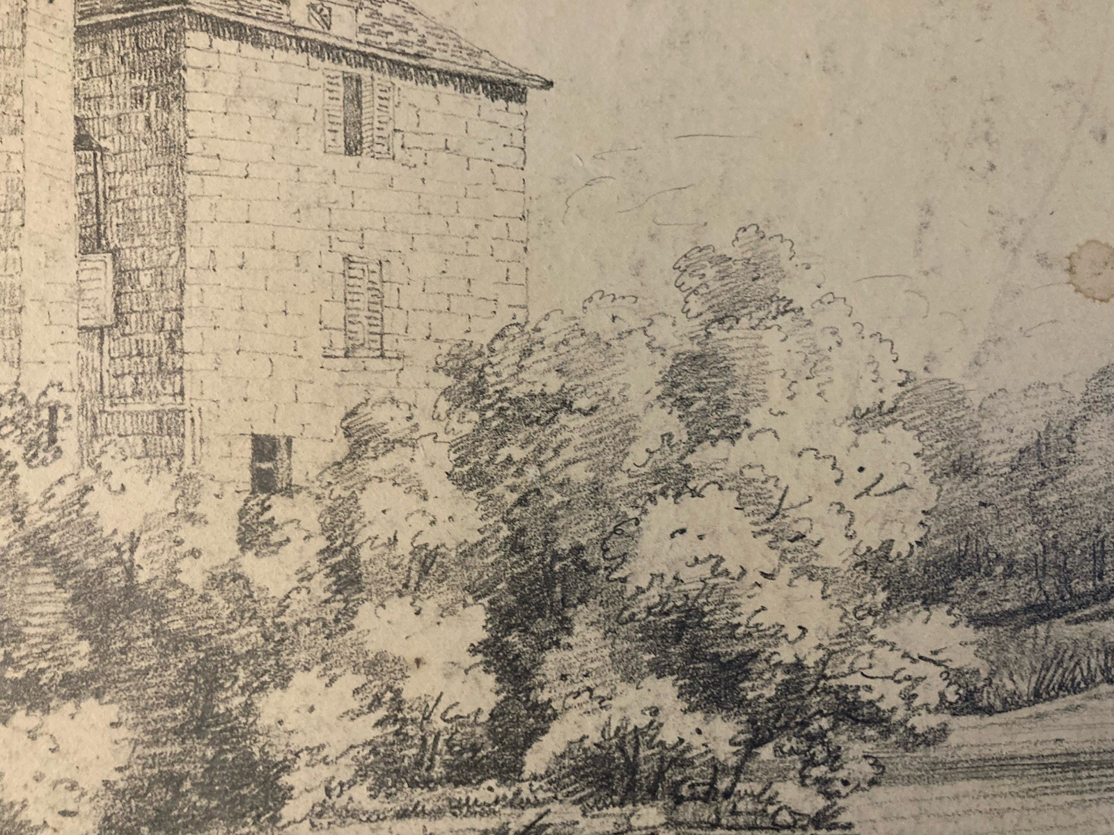 Large Drawing Xixth 1850 Pencil Landscape Home Shaft Forest Old to Identify Art