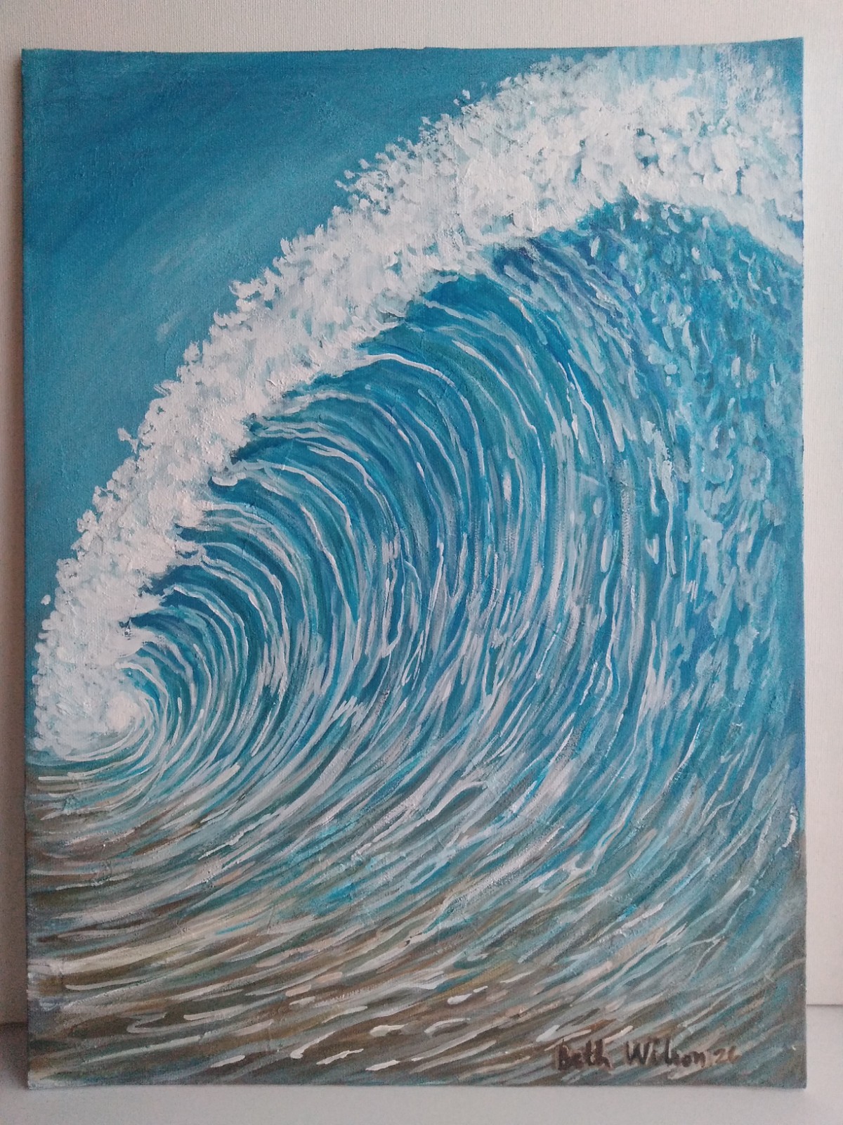 Original Hand Painting Ocean Wave Beach Seaside Coastal Wall Art Decor