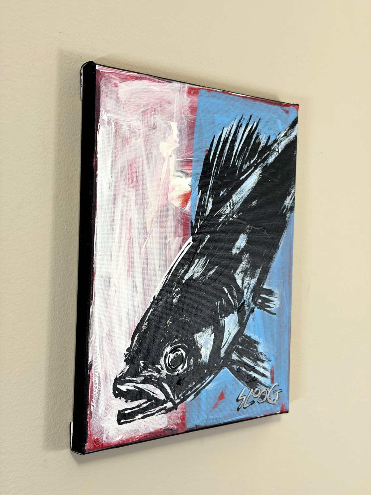 SLOOG Original Art Expressionism Minimal Nature Painting on Canvas 8×10 Fish