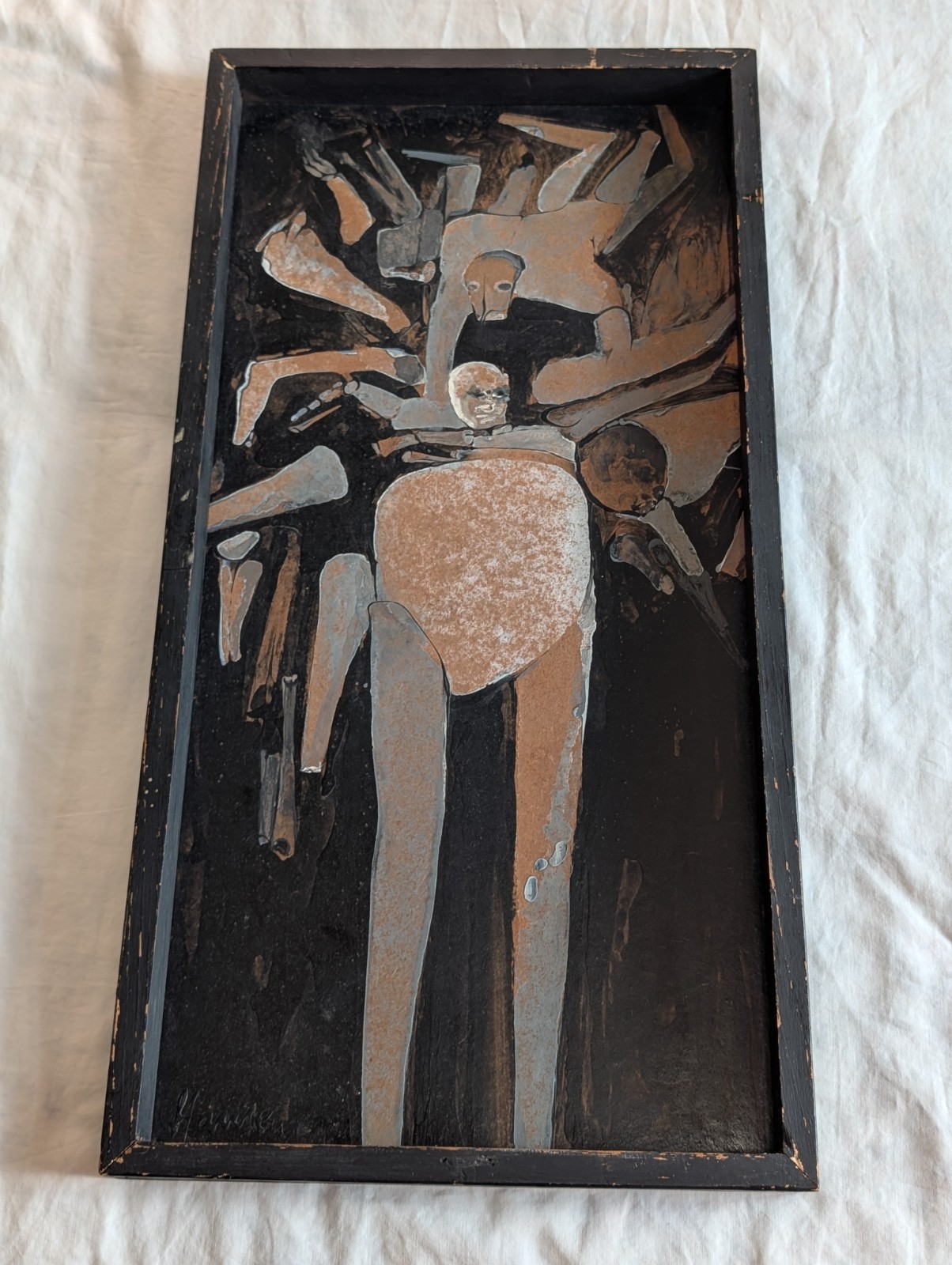Man-Men #109 Robert Hansen 1962 Mixed-Media Painting on Masonite panel 12″x24″