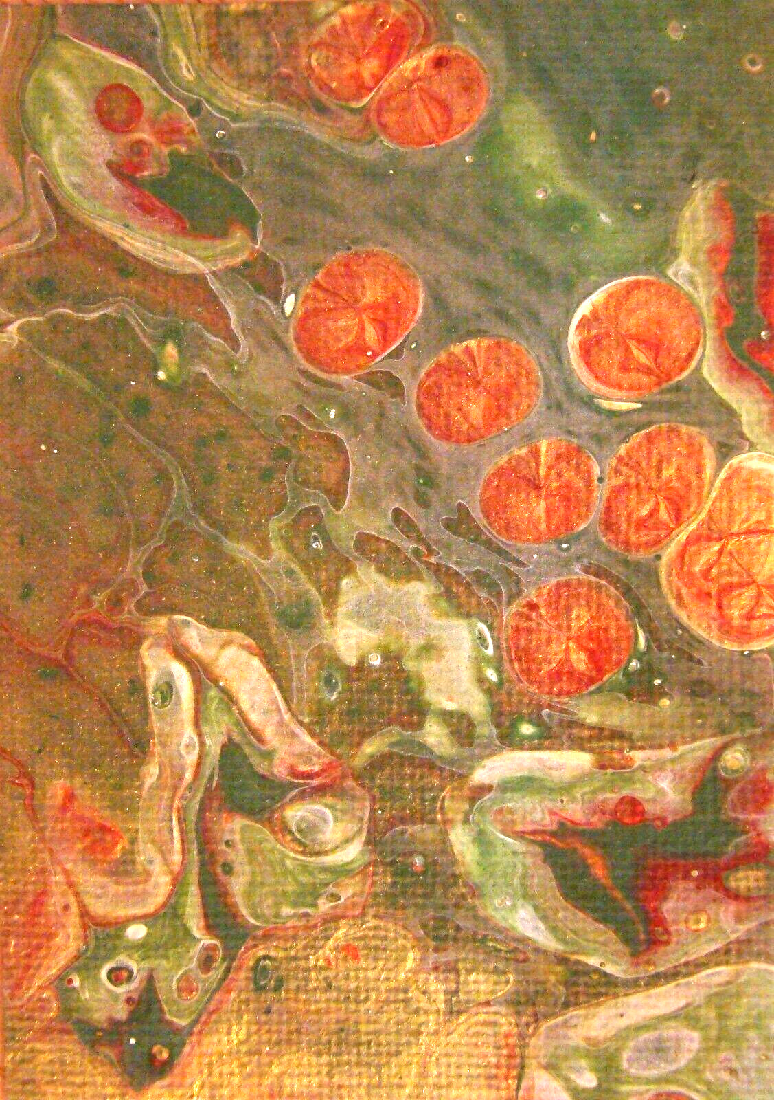 LILLY PADS Acrylic Abstract Flow Painting OOAK ACEO ATC 2.5 x 3.5 inches