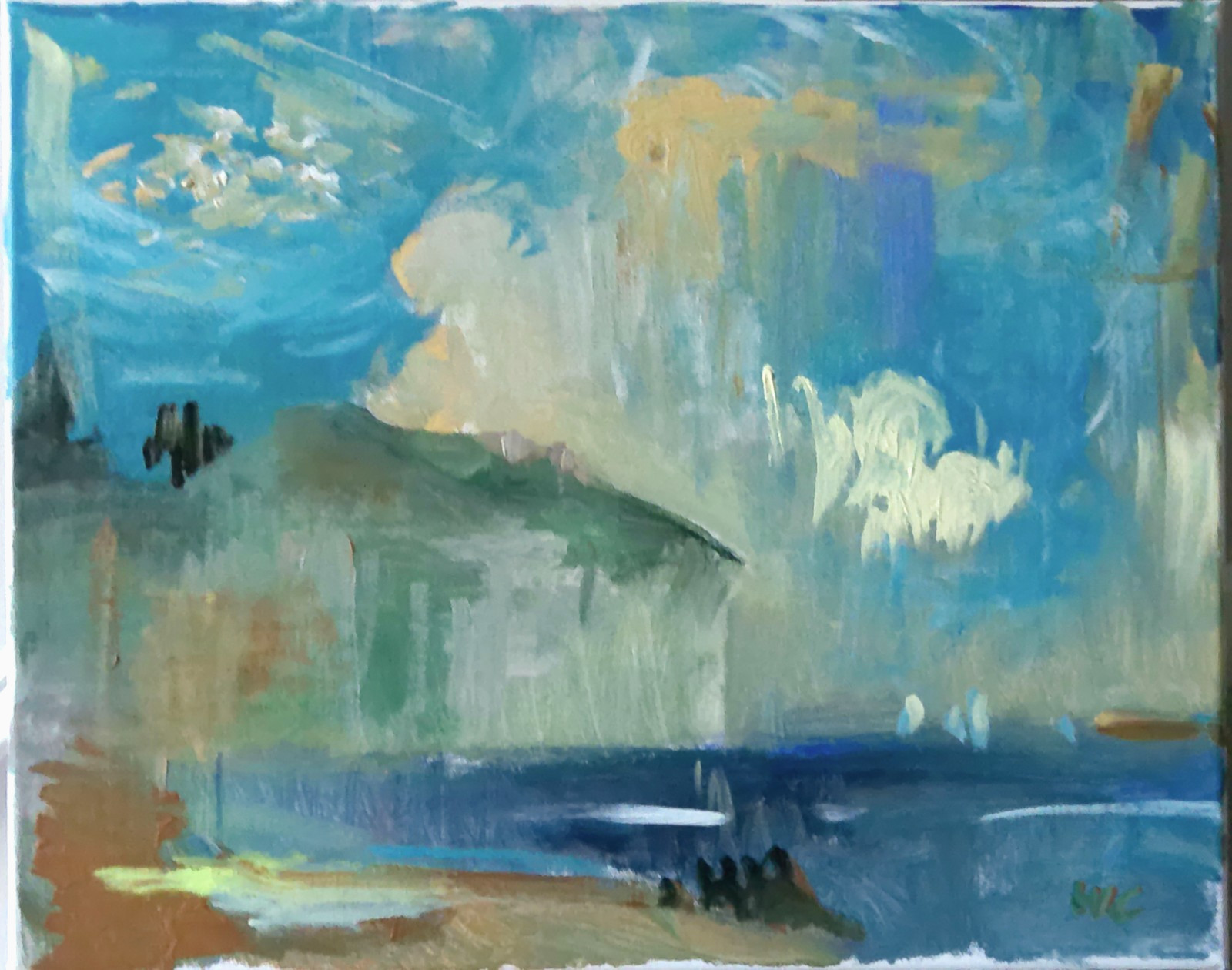 Nautical Seascape Modern Cubist Painting On 16”x20” Canvas Original Signed