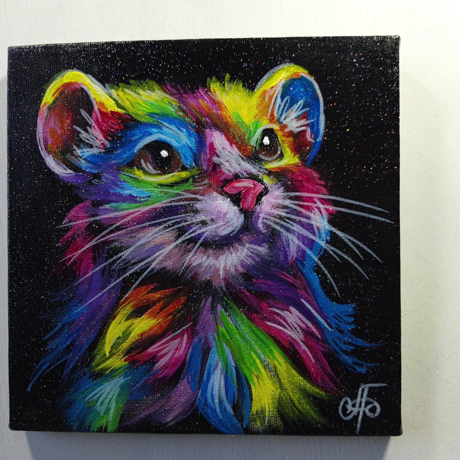 Rainbow Mouse Original Acrylic Painting Animal Portrait Canvas Wall Art Decor