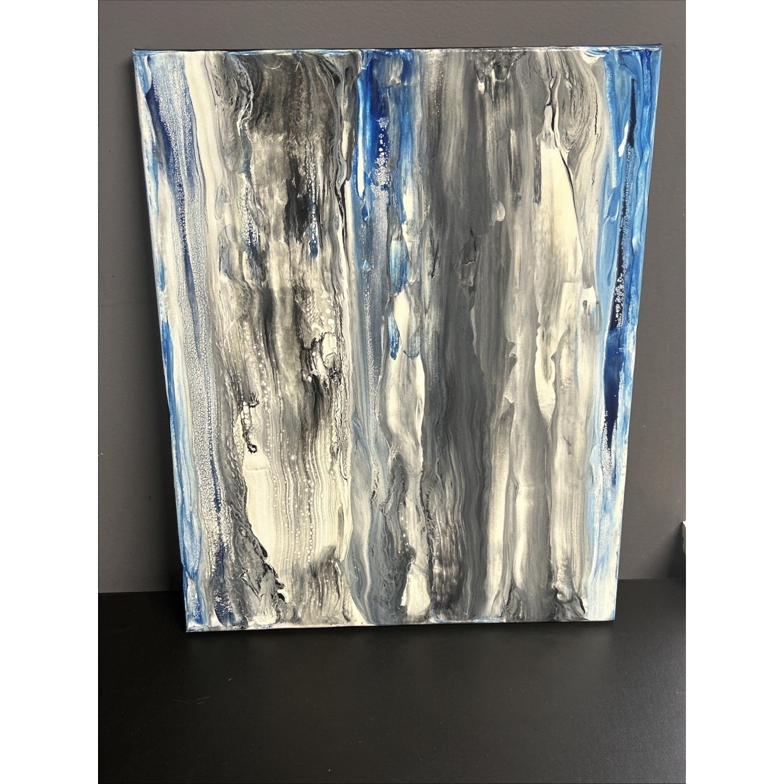 Canvas Painting 16 X 20 Blue Black Acrylic Signed Titled Whispers In the Wind