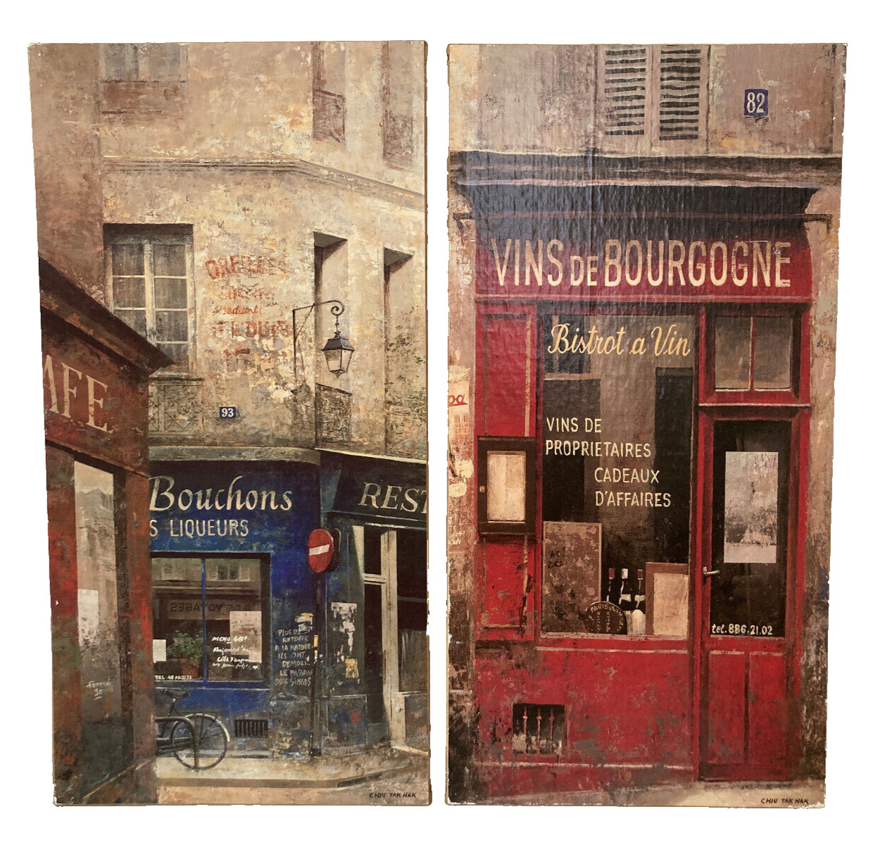 «Le Bouchons» & «Vins De Bourgogne» Lot 2 Large Canvas Wall Art by Chiu Tak Hak