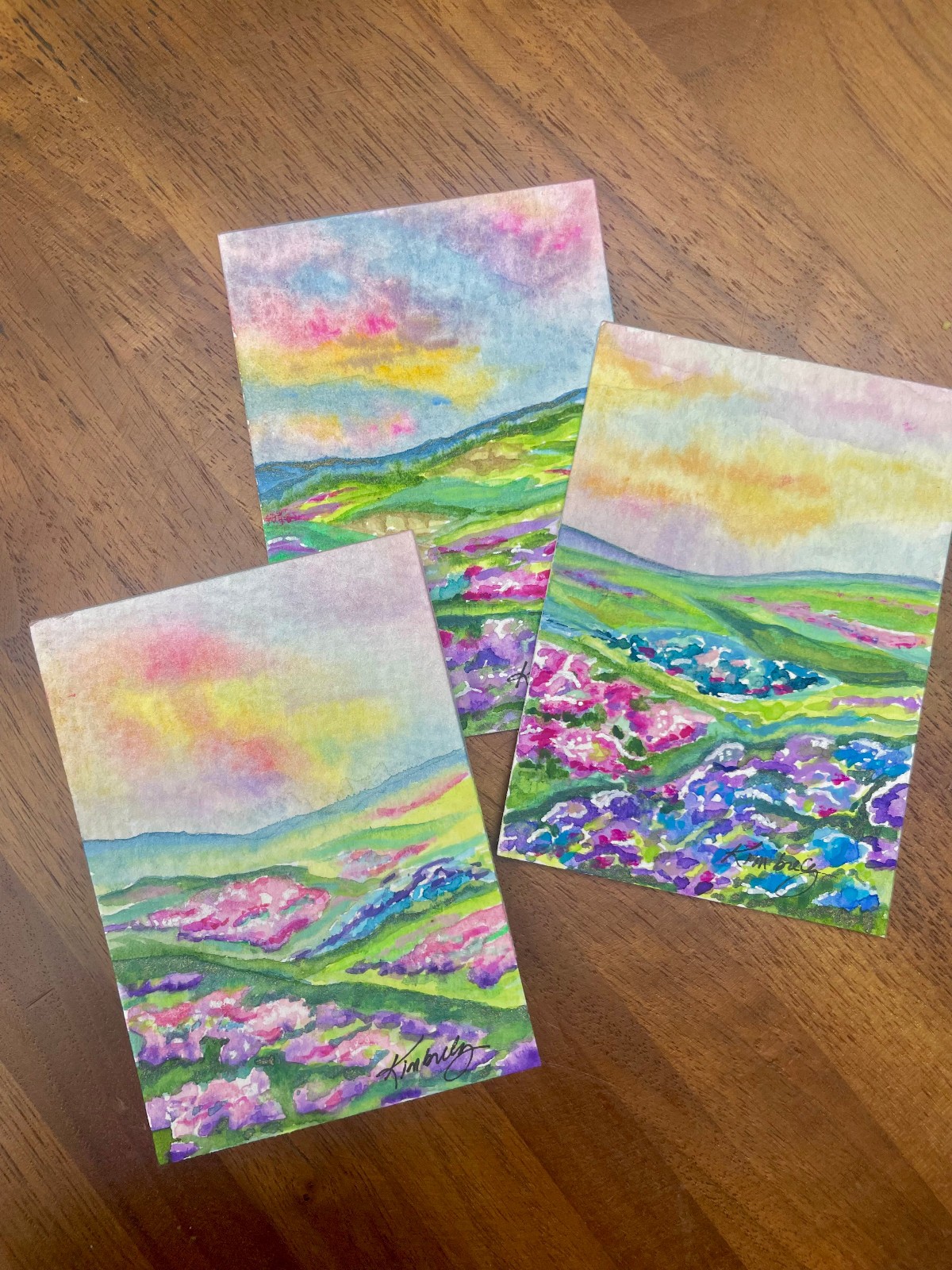 ACEO Original Landscape Flowers Watercolor by Kimberly Tyson