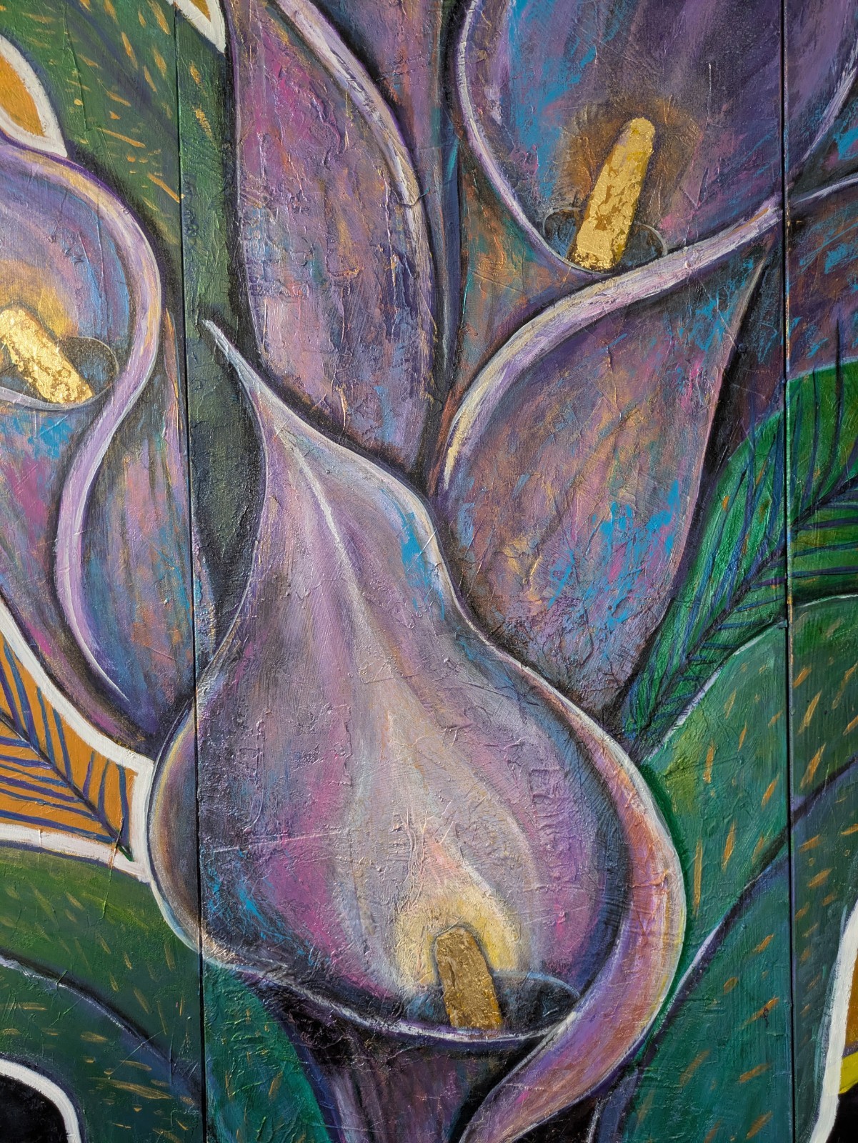 THE VIOLET FLAME — Monumental 80” Triptych | Acrylic & Gold Leaf -K. Bickman Art