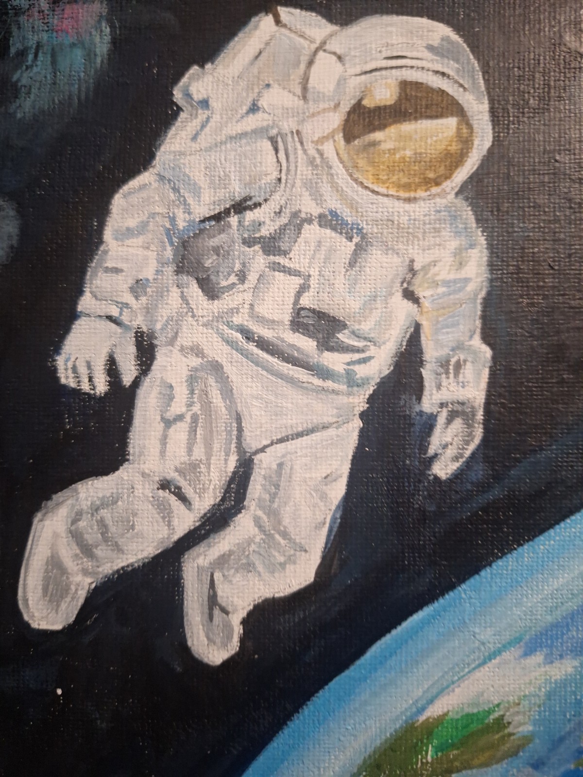 Original Signed Floating Astronut Acrylic Canvas Contemporary Earth Tone Art