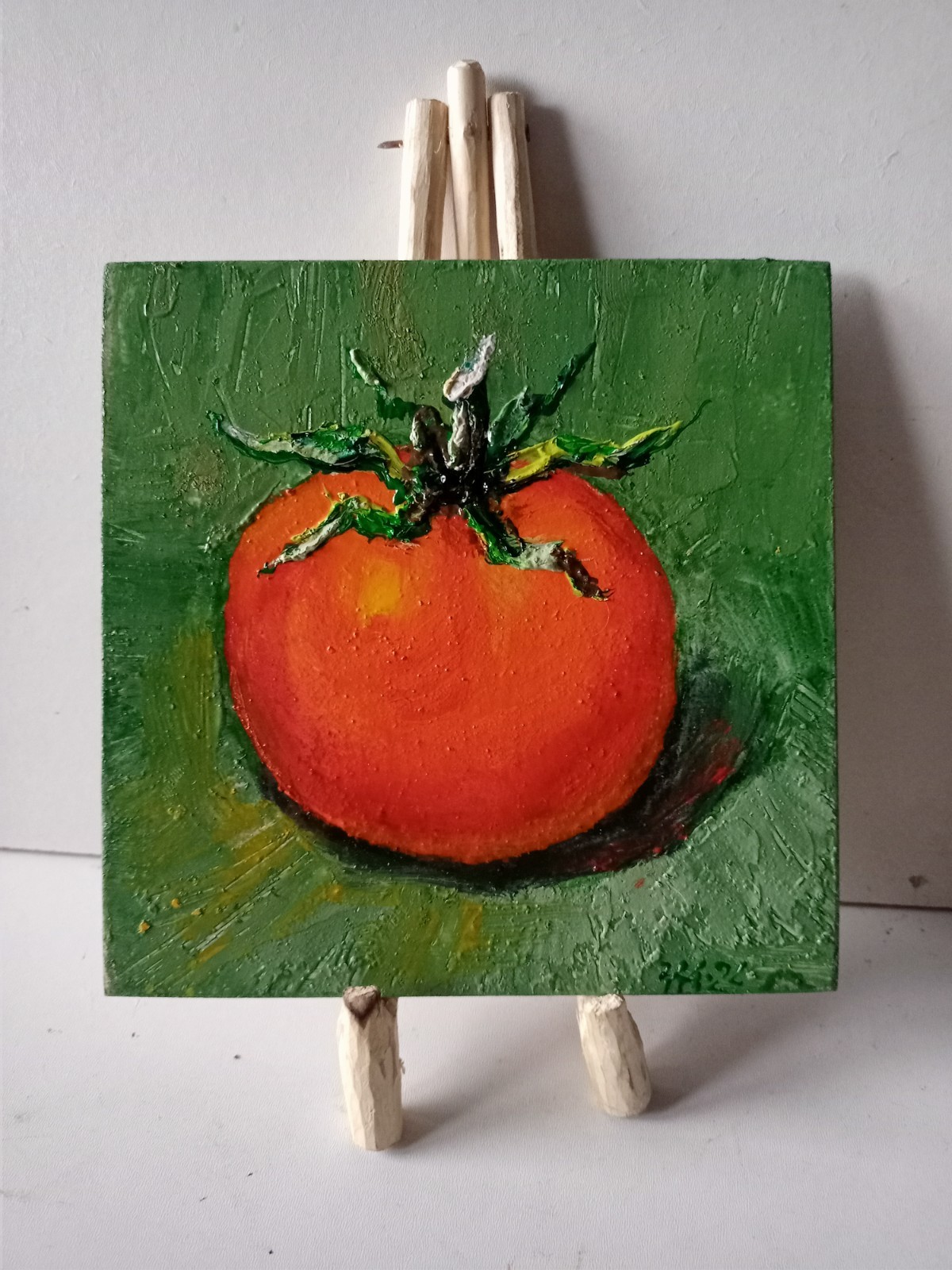 Tomato Impasto Painting Original Art Impression Oil Painting 6 x 6 in