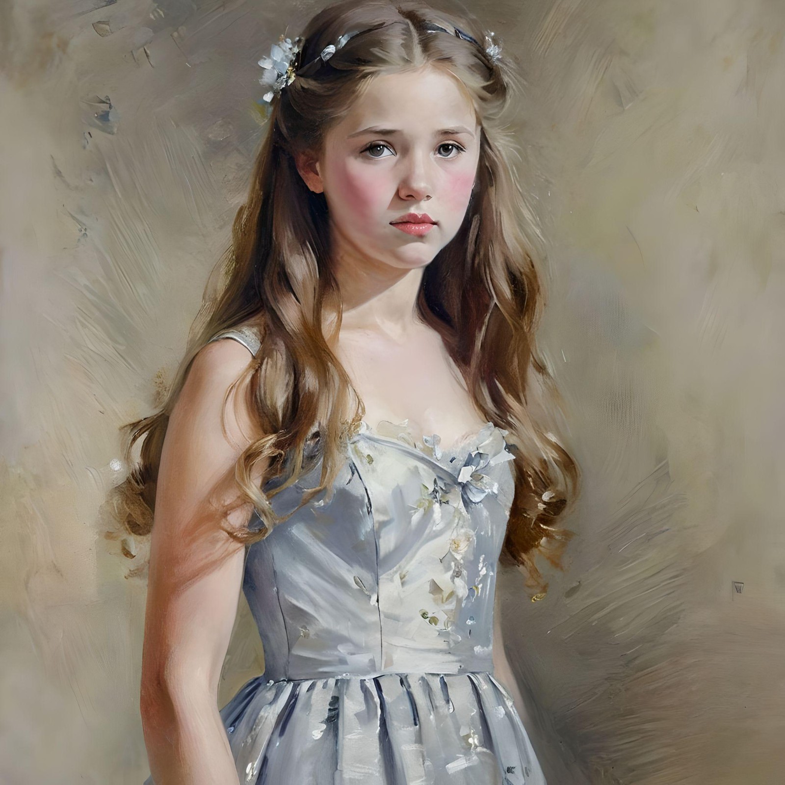 ACEO Card Young Girl in Pale Blue Dress Dress posing for a portrait