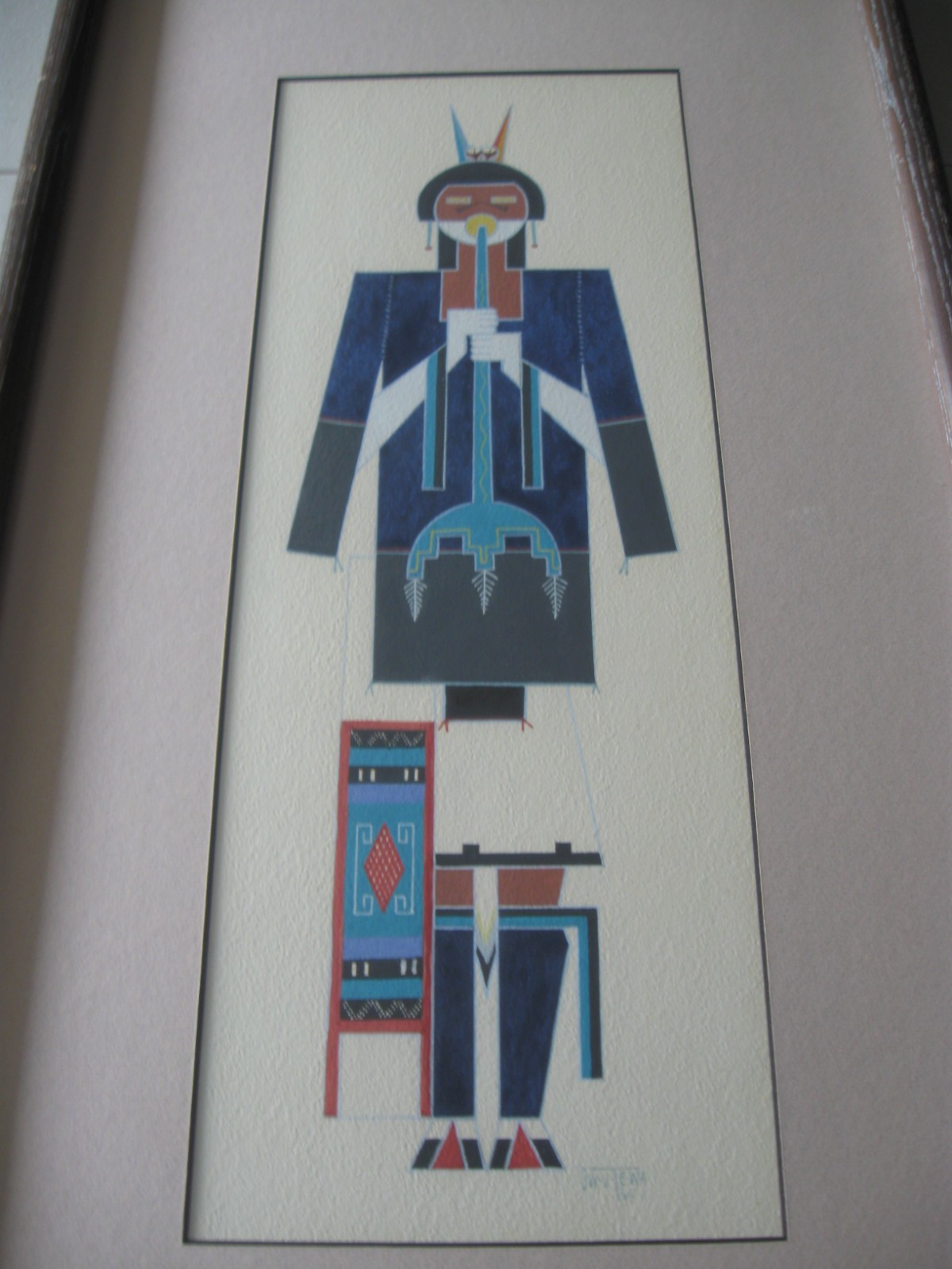 Native American Cochiti Manuel Chavez «OW U TE WA» Flute Dancer painting 1964