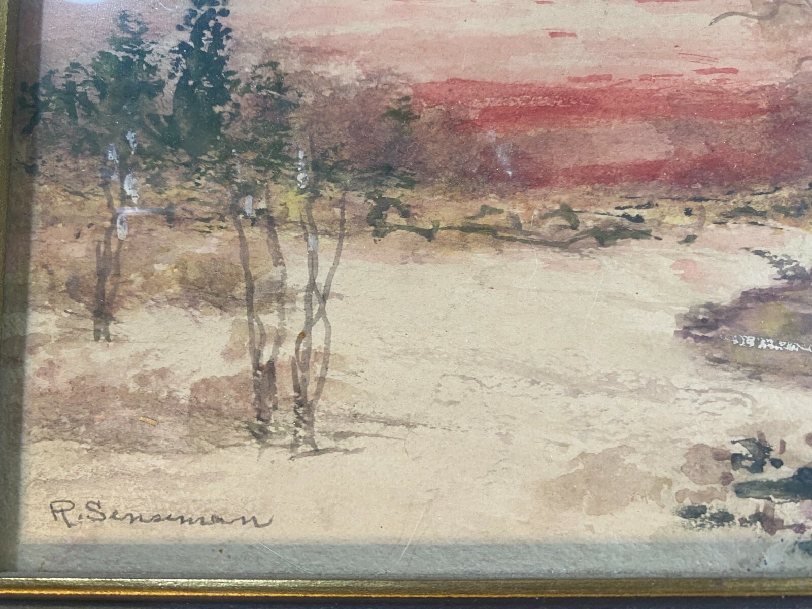 Raphael Senseman (1870 – 1965) «Winter River And Landscape Scene» WC Painting