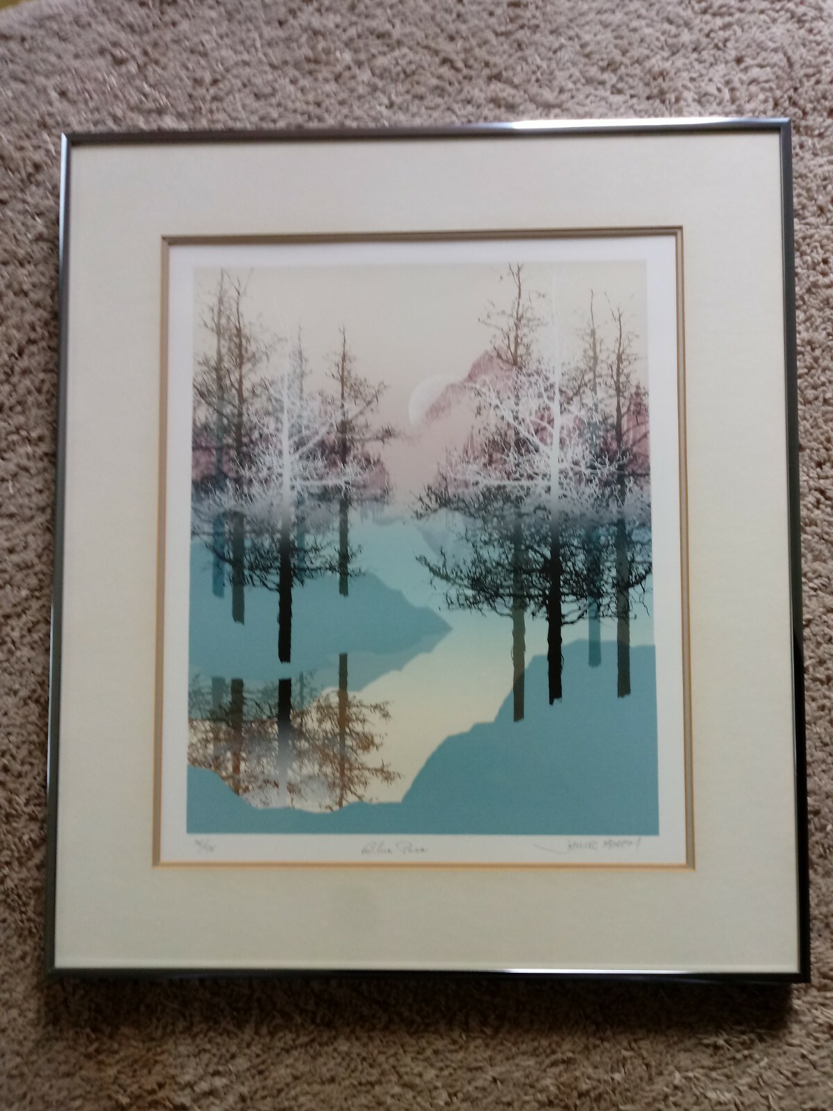 OriginalJames Hagen»BLUE PASS»Signed,NumberedSerigraph Trees,mountain,river,sunr