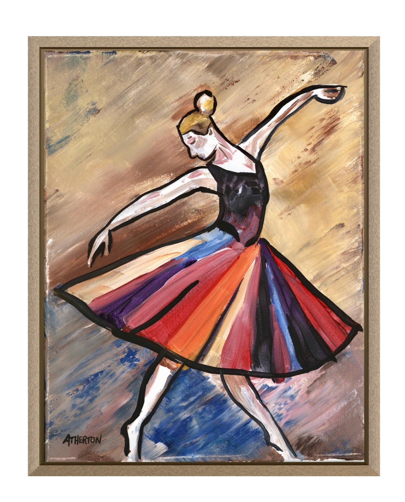Atherton 11×14 Original Abstract Ballet Acrylic Painting «Sepia Dancer» signed