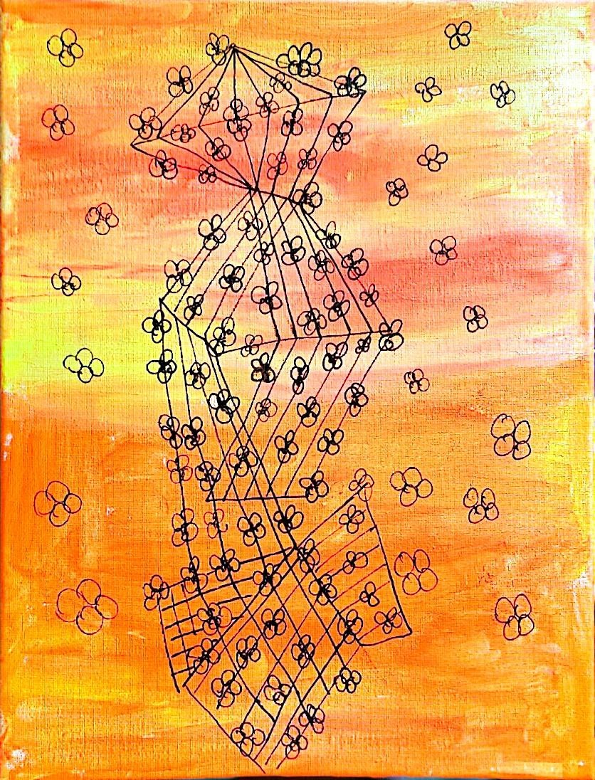 Abstract Geometric Floral Painting 11×14 Original Acrylic Line Art