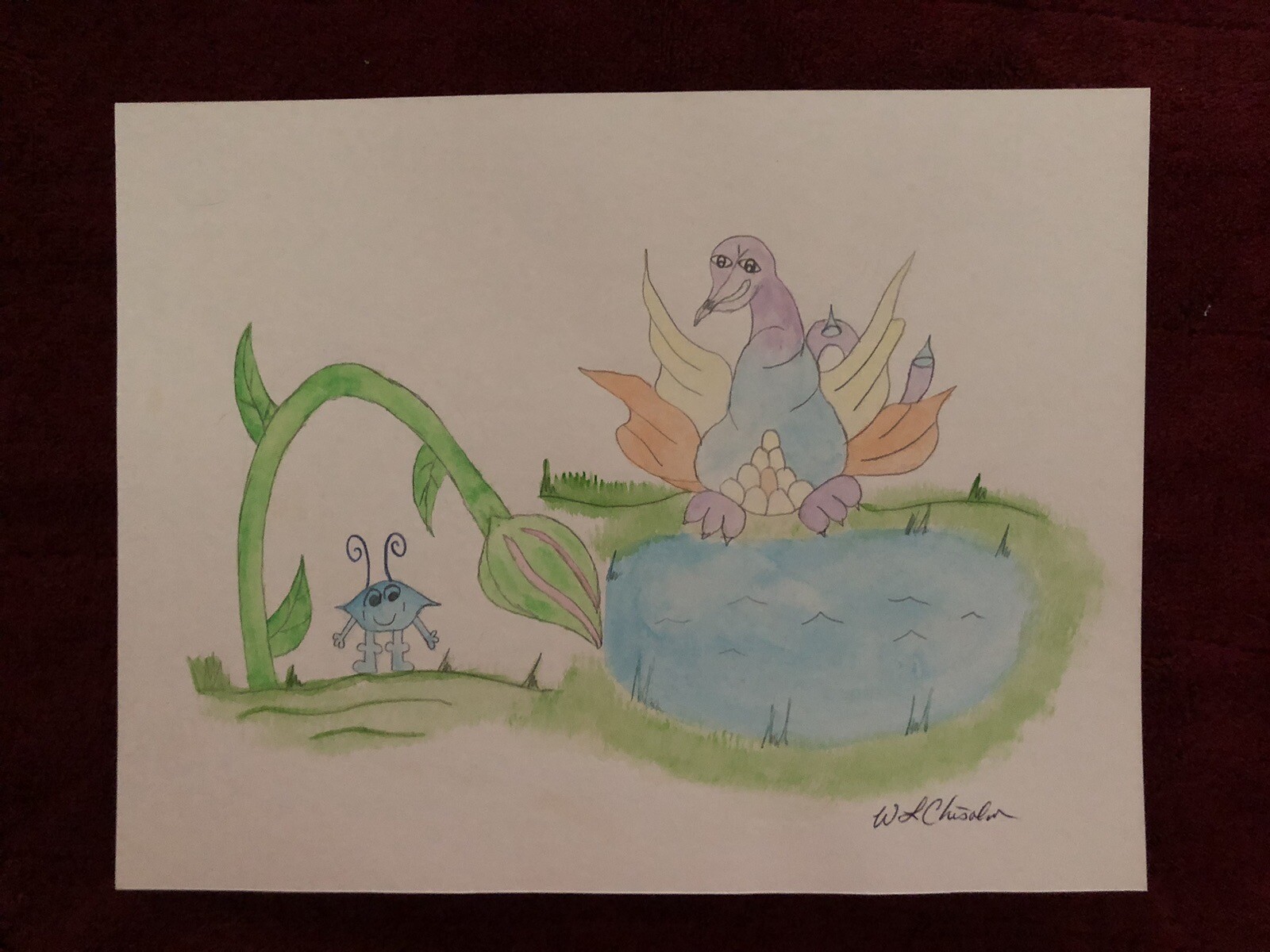Dragon Watercolor Print-By the Big Pond – 8 1/2″ x 11″ Print