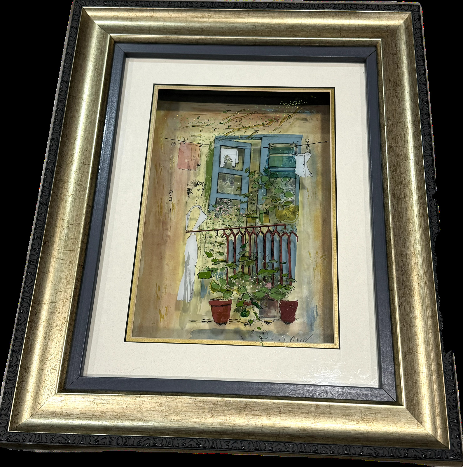 Flowers On Balcony 3D Glass Serigraph Painting Jean Pierre Weill LimitedC/1/2/17