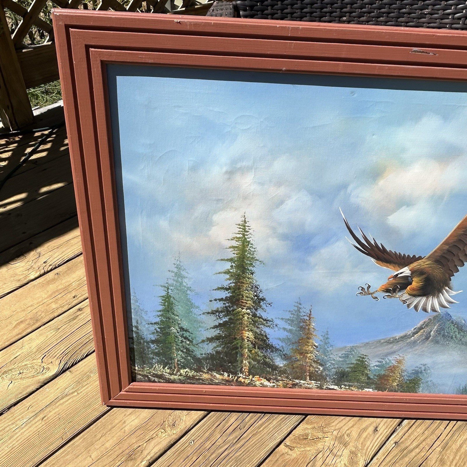 Soaring Bald Eagle in Flight Oil Painting On Canvas Nature Realism Framed