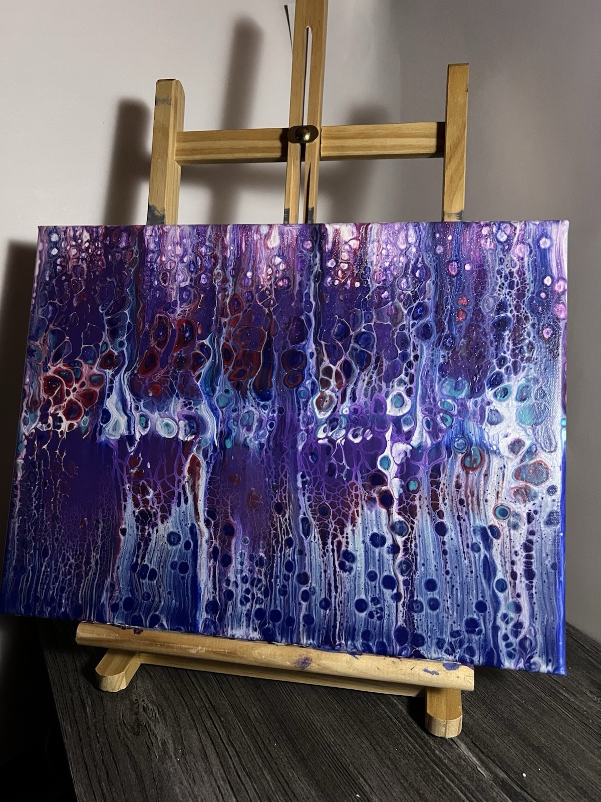 Purple Red And Blue Acrylic Pour Canvas Painting