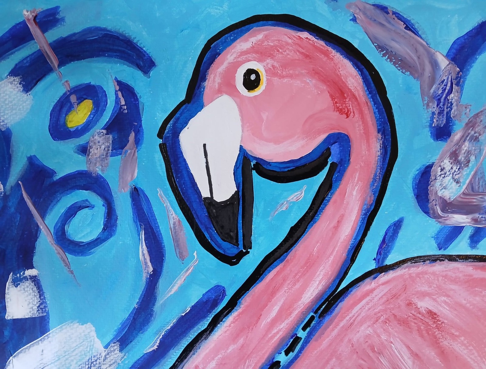 Impressionism 11×14 Pink Flamingo Handmade Signed Colorful Art Painting