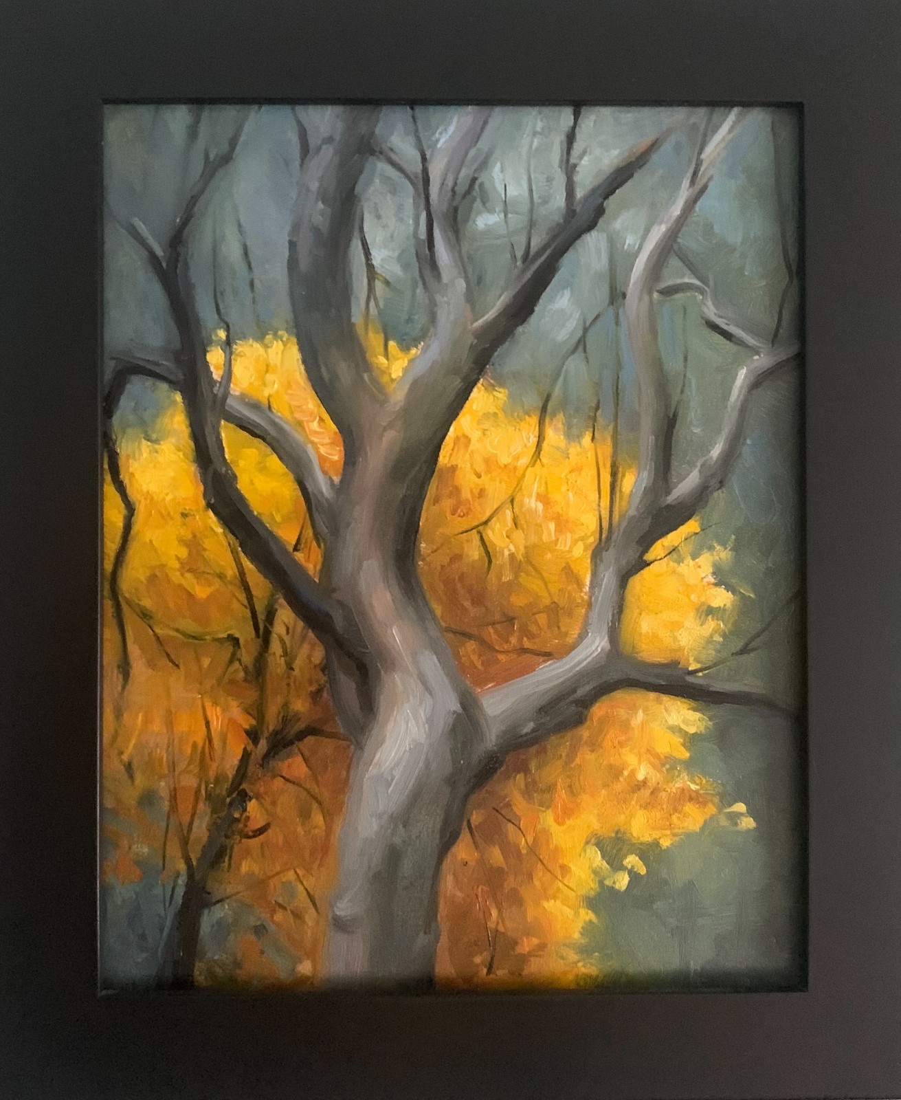 Autumn tree landscape painting by living artist. 8×10″