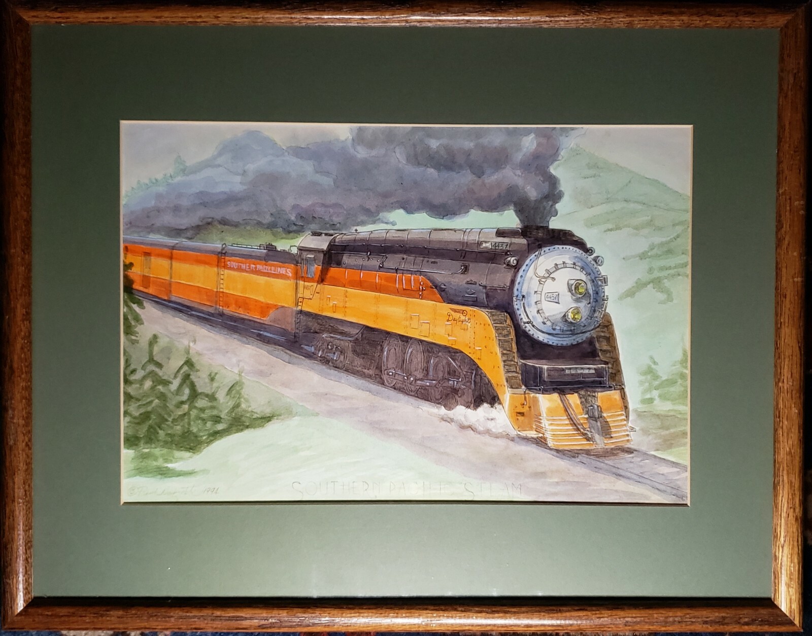VINTAGE GS-4 CLASS SOUTHERN PACIFIC STEAM PAINTING DAYLIGHT ENGINE 4437 CA TX IL