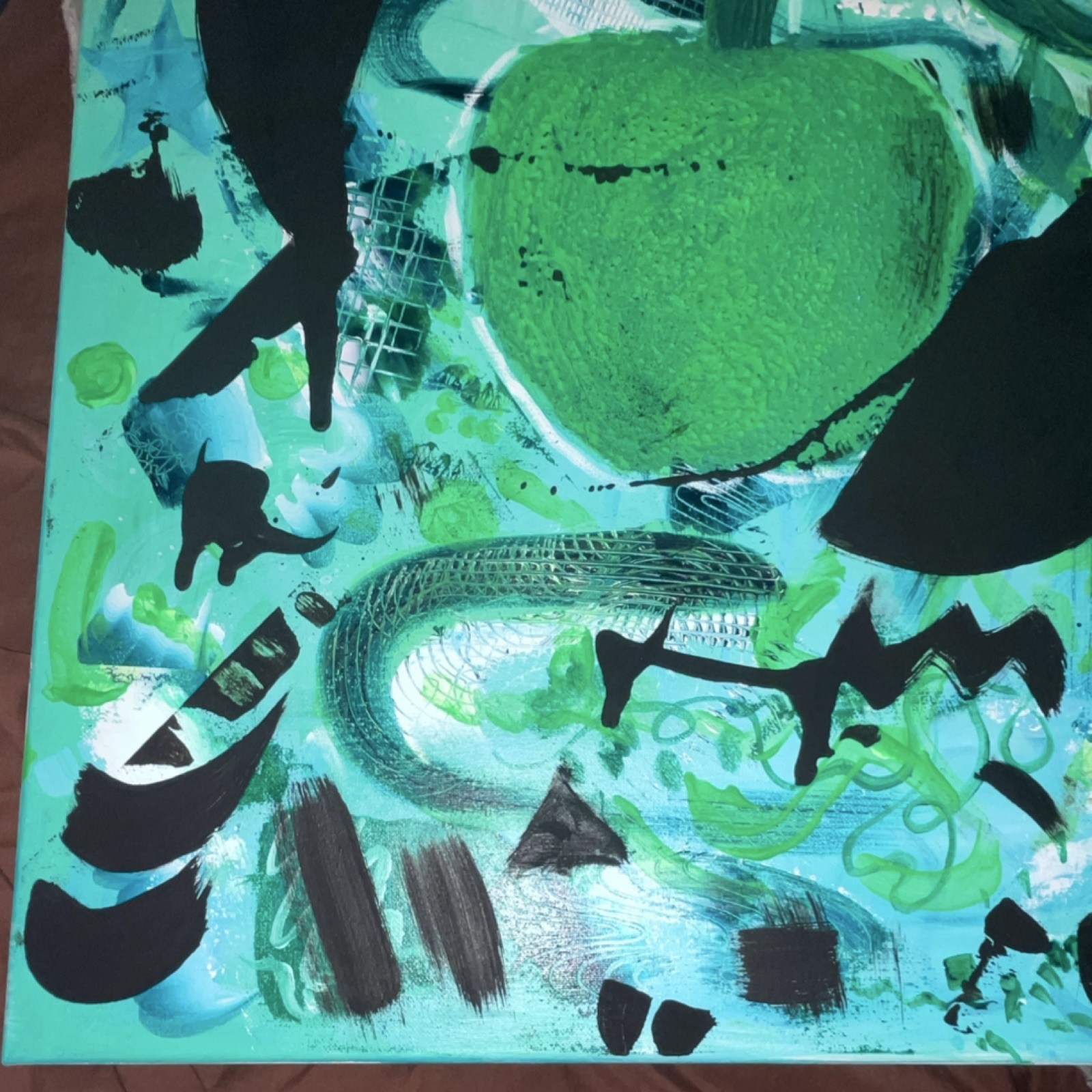 Alyssa Maxim Signed Abstract Apple Canvas Painting Original 2026