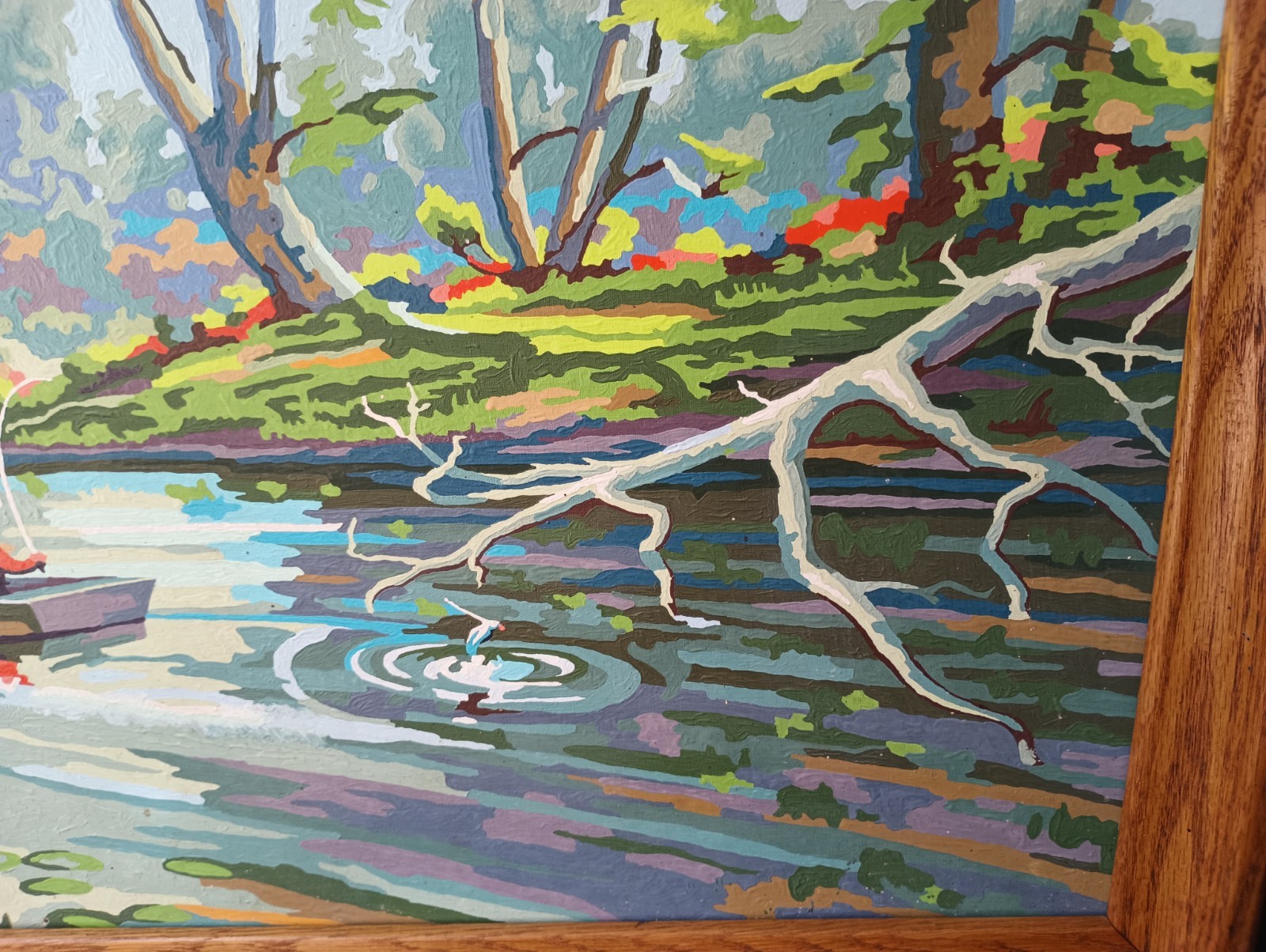 RARE VTG Framed Paint by Numbers «The Old Fishing Hole» Landscape Oil Painting