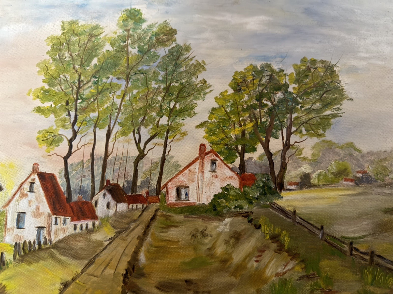 Spring Country Road Landscape, Original Vintage Painting – Lancaster County PA