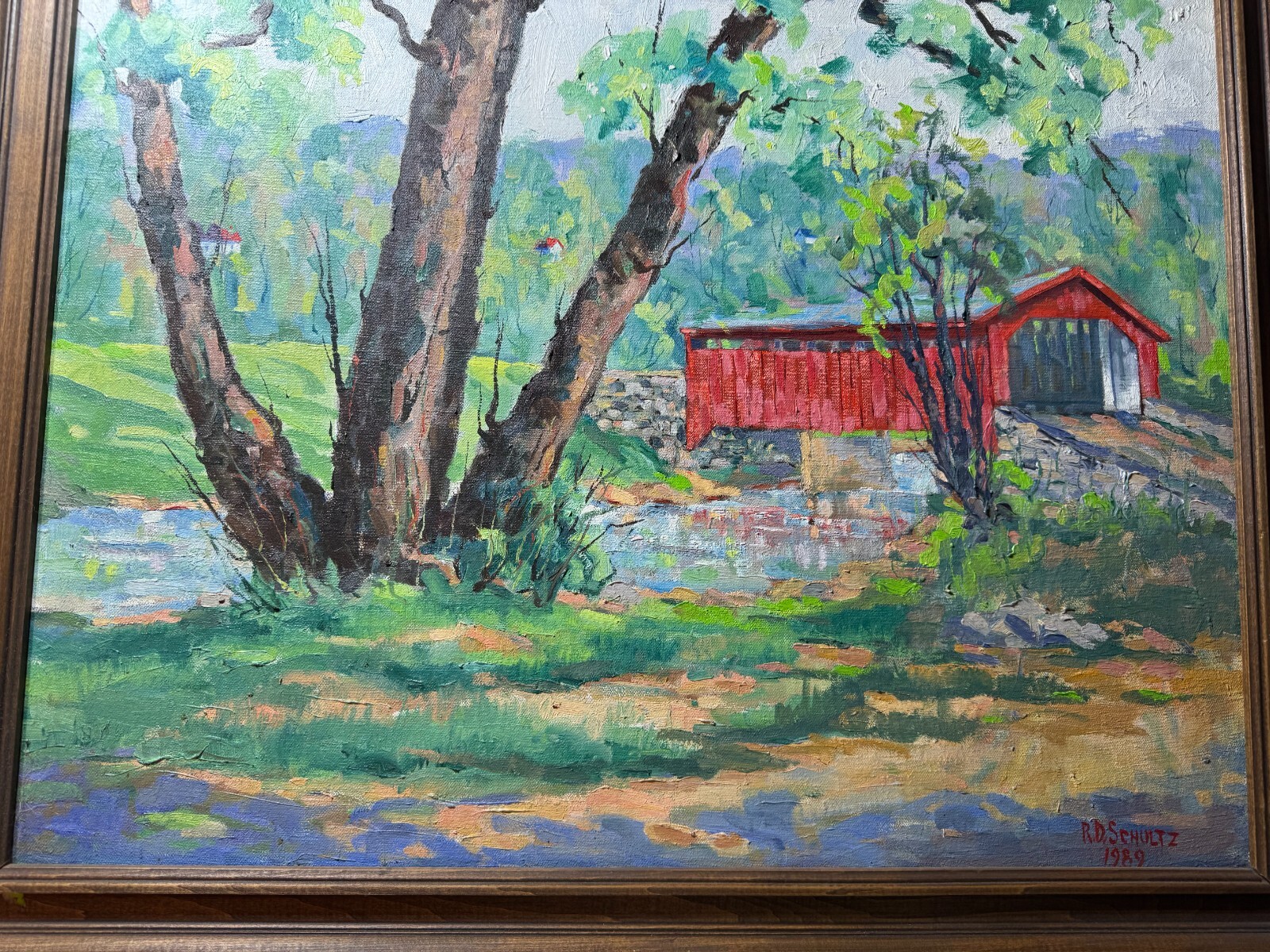 Richard D. Schultz (1915 – 2007) «Bogert’s Covered Bridge, Lehigh» Oil Painting