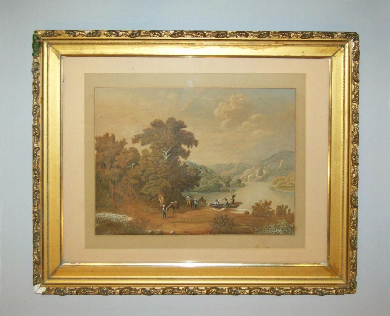 Antique 19th C 1850s Hudson River Valley Painting Watercolor Signed A.H. Brodman