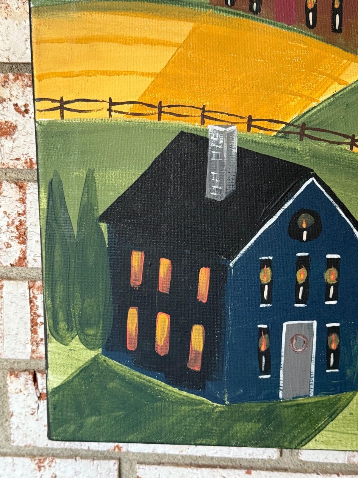VINTAGE NAIVE PAINTING AMERICAN FOLK ART RURAL FARM COUNTRY SCENE ORIGINAL
