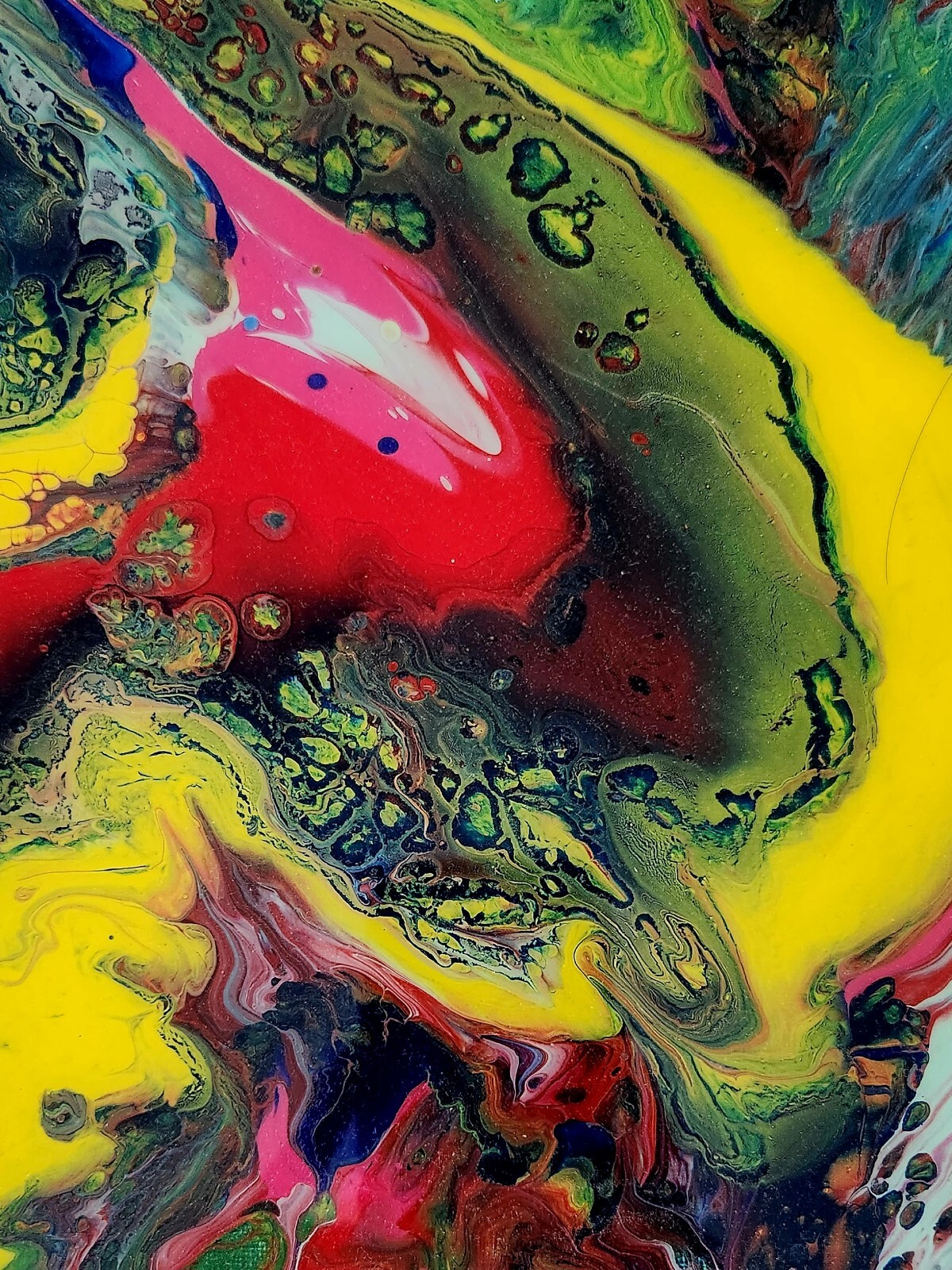 Unframed «When Turtles Fly» Resined Acrylic Abstract pour paint art.