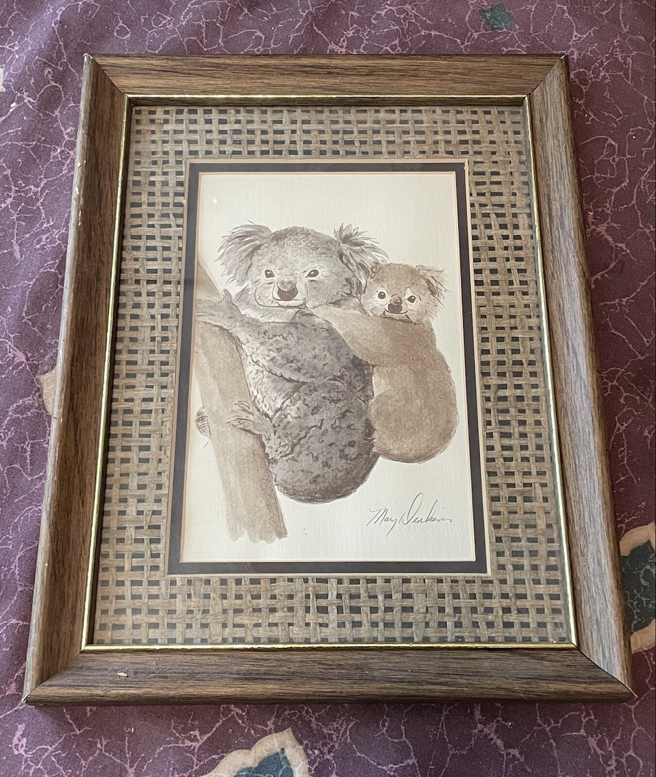 Mary Dinkins Original Watercolor Painting Koala Mom & Baby