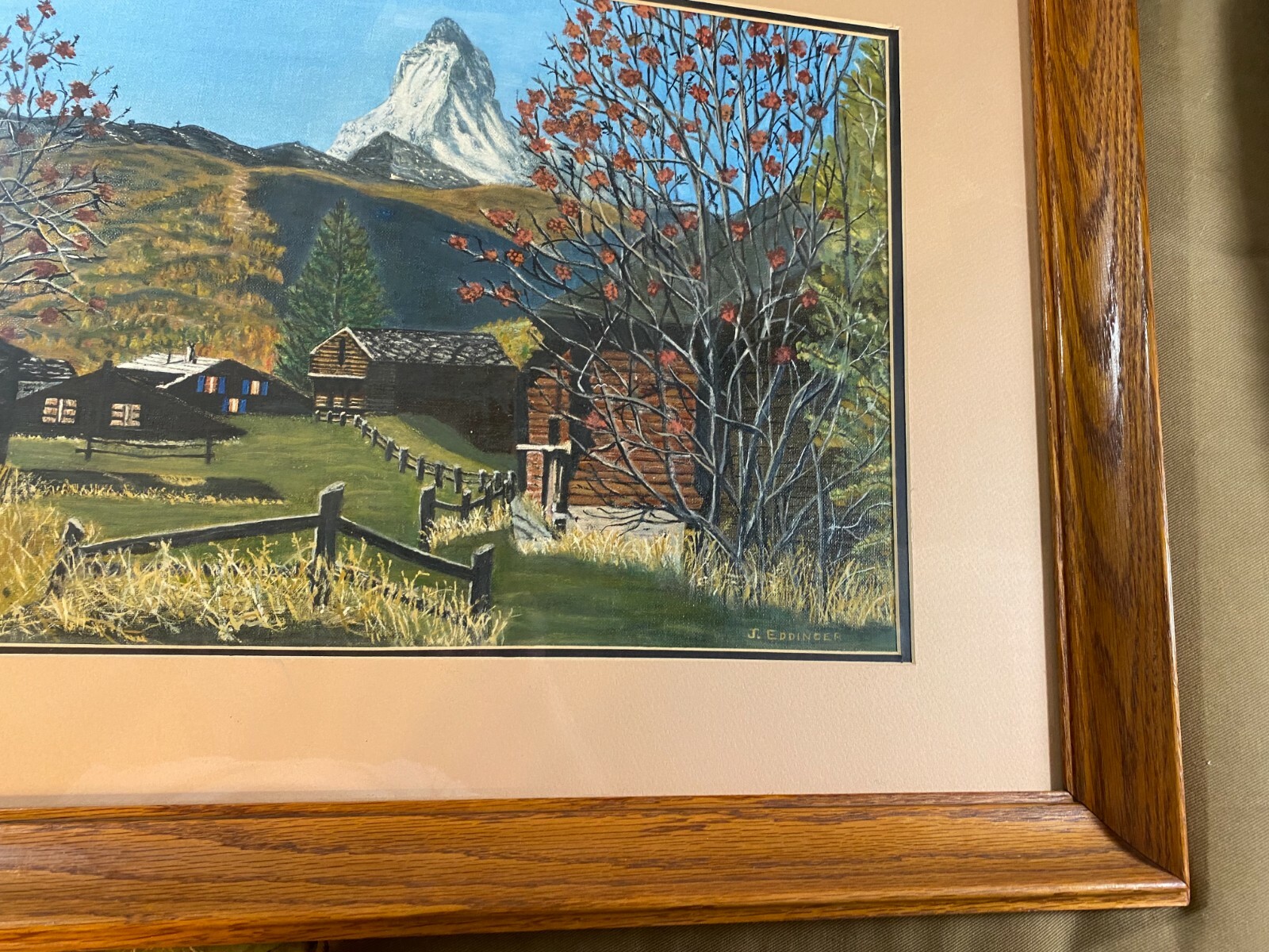 J Eddinger «Mountain Homes And Landscape Scene» Oil Painting – Signed And Framed