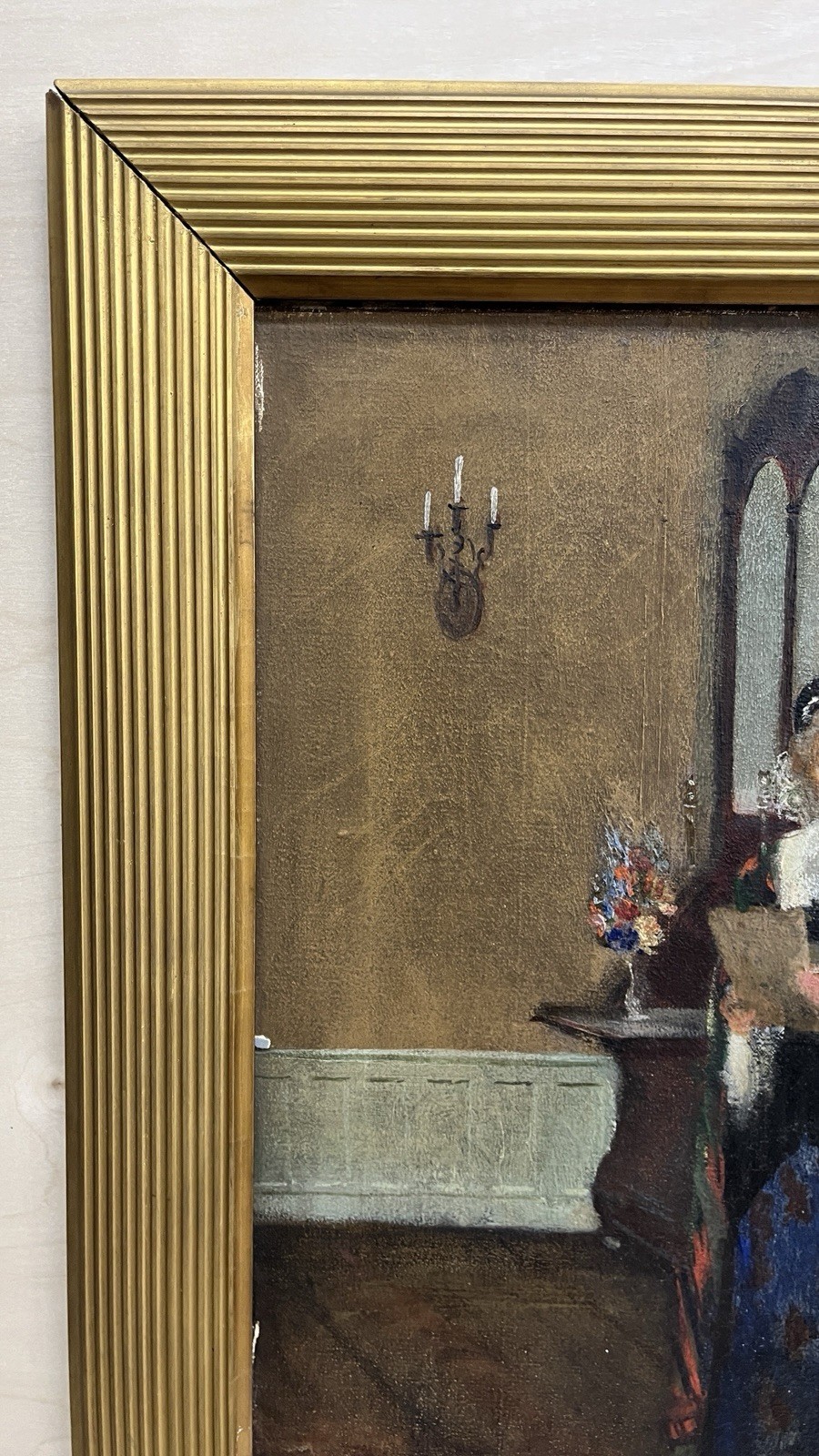 Antique 20th Century Victorian Interior Portrait Oil Painting Impressionist