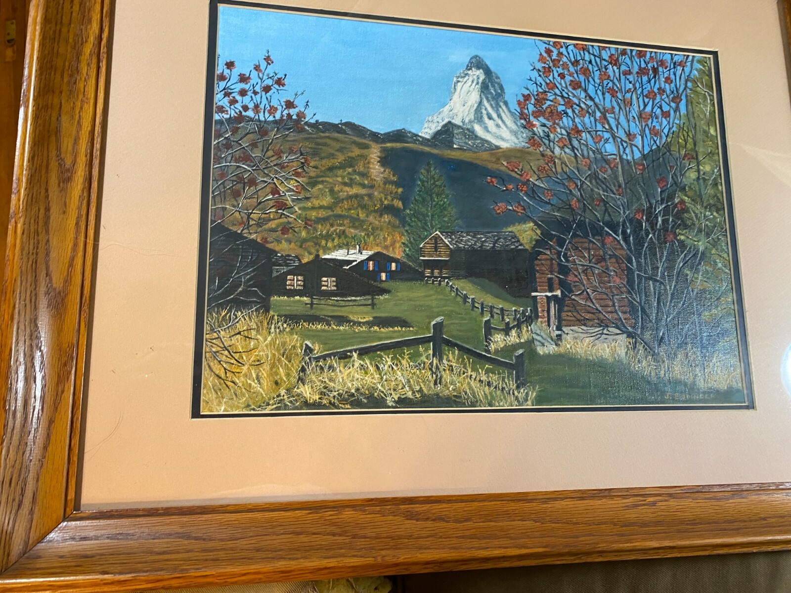 J Eddinger «Mountain Homes And Landscape Scene» Oil Painting – Signed And Framed