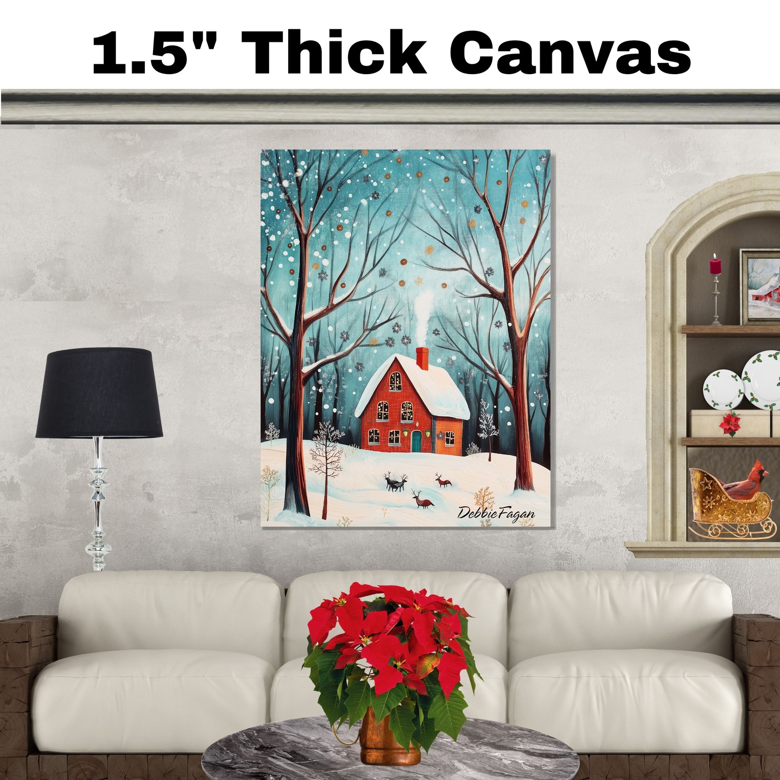 Christmas Red Brick House, Reindeer Flat Rolled, Framed or Wrapped Canvas