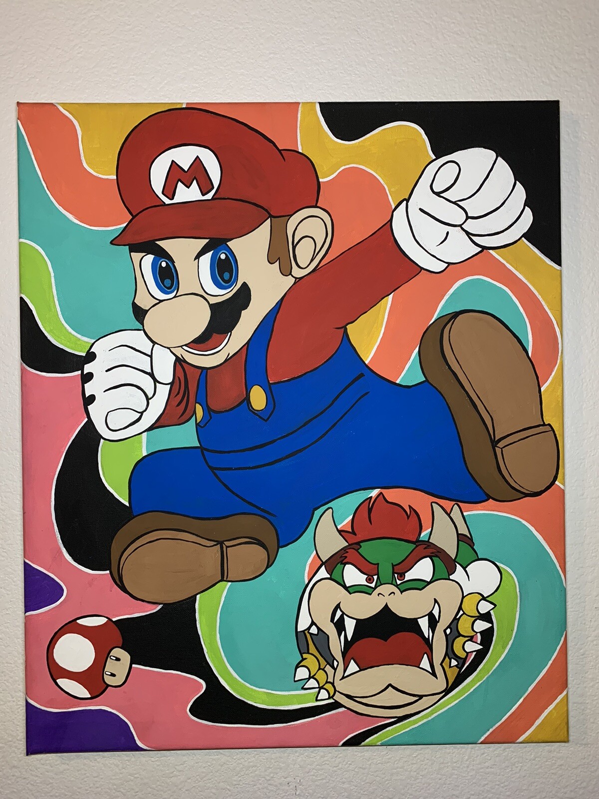 Super Mario ! Nintendo Gamer 80s Videogames artwork ! Hand Painted ! Game Room